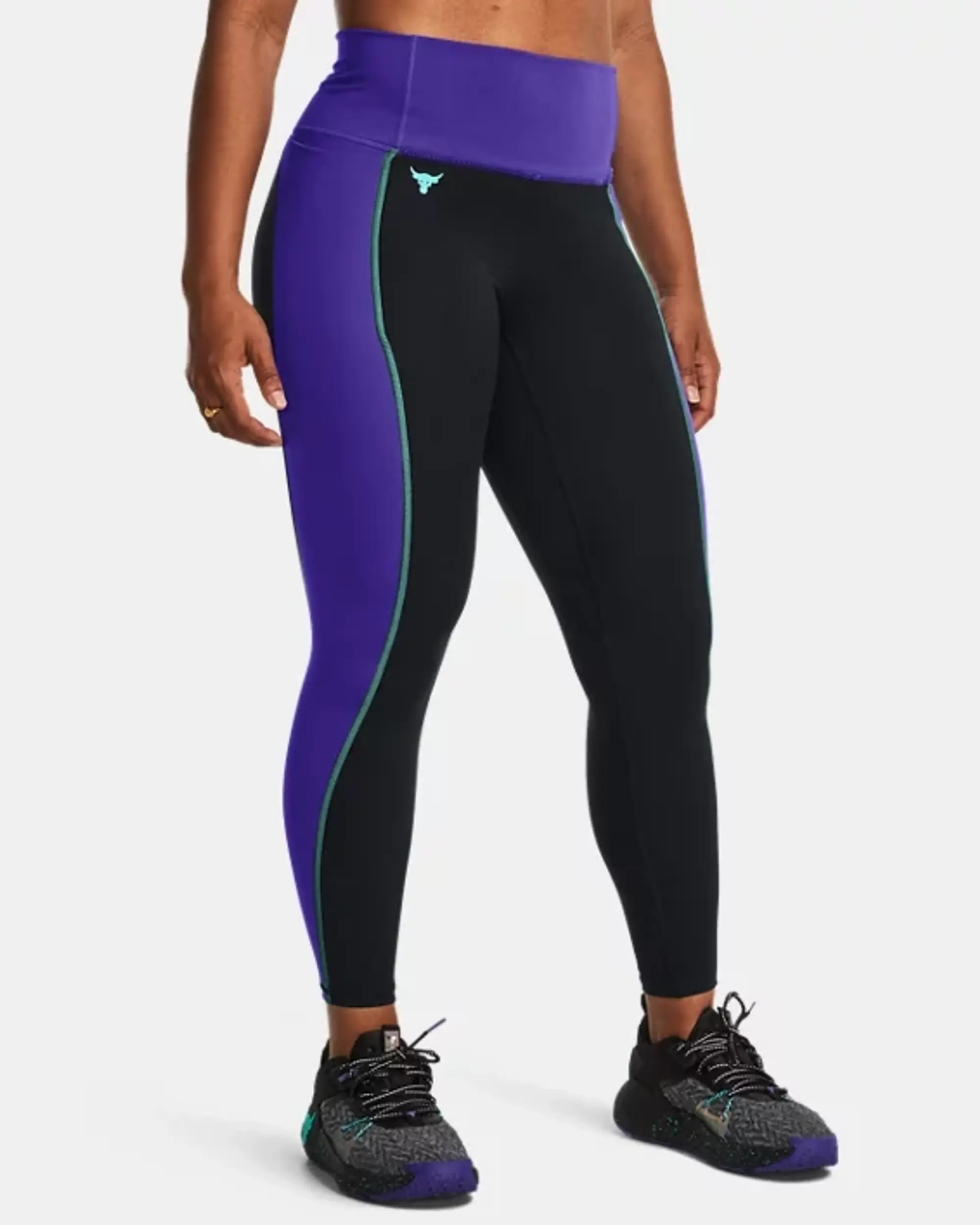Under Armour Women's Project Rock Lets Go Colorblock Ankle Leggings Black / Electric Purple / Black XS