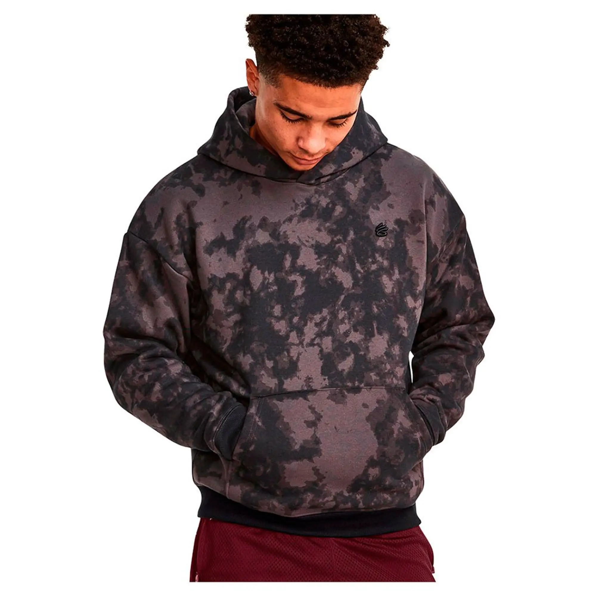 Under Armour Men's Curry Acid Wash Hoodie Jet Gray / Dark Maroon XXL