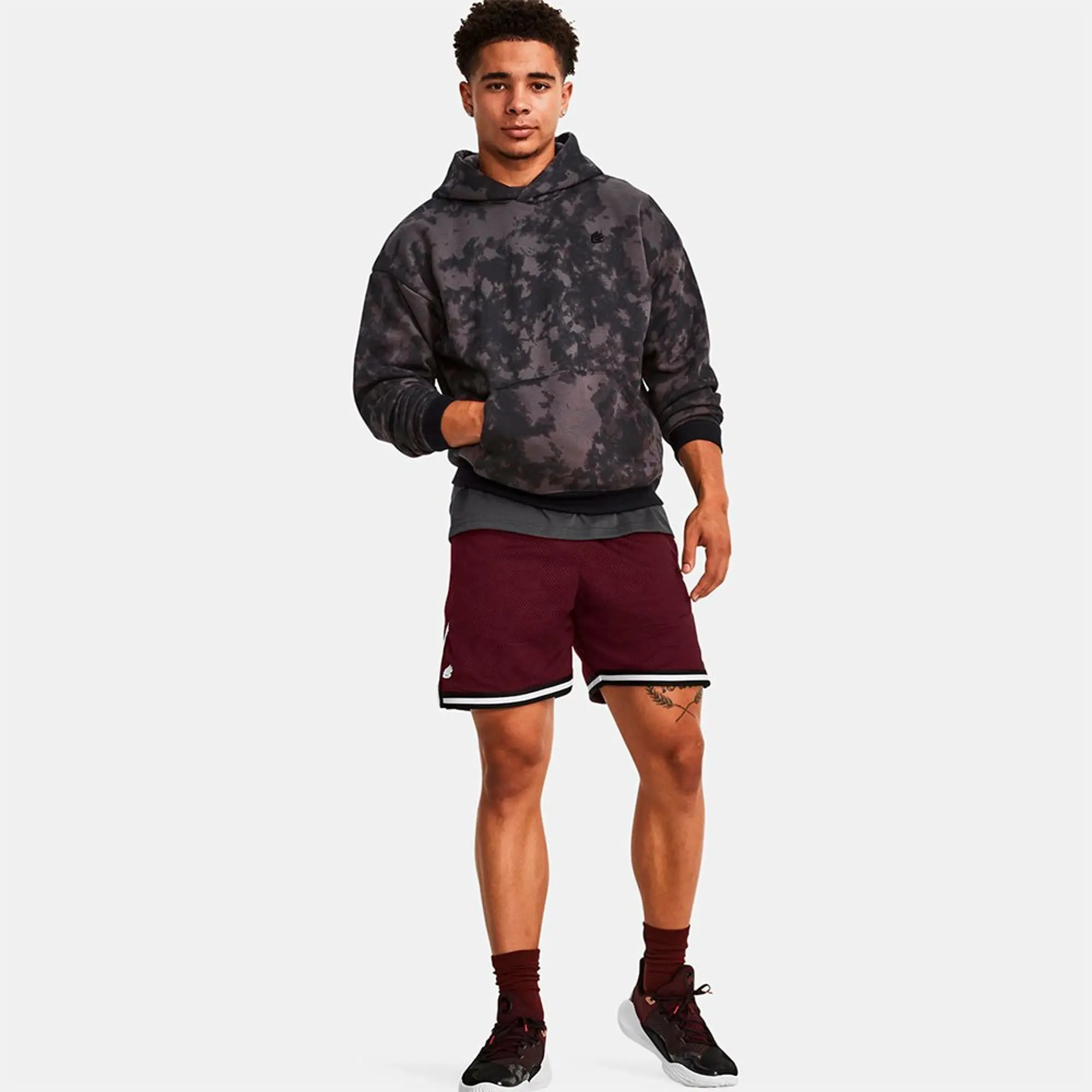 Under Armour Men's Curry Acid Wash Hoodie Jet Gray / Dark Maroon XXL