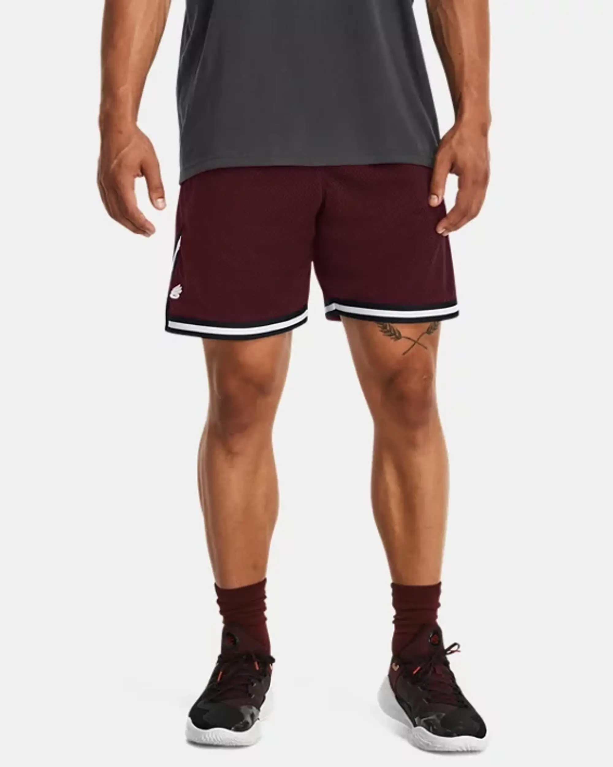Under Armour Men's Curry Mesh Shorts Dark Maroon / White XXL
