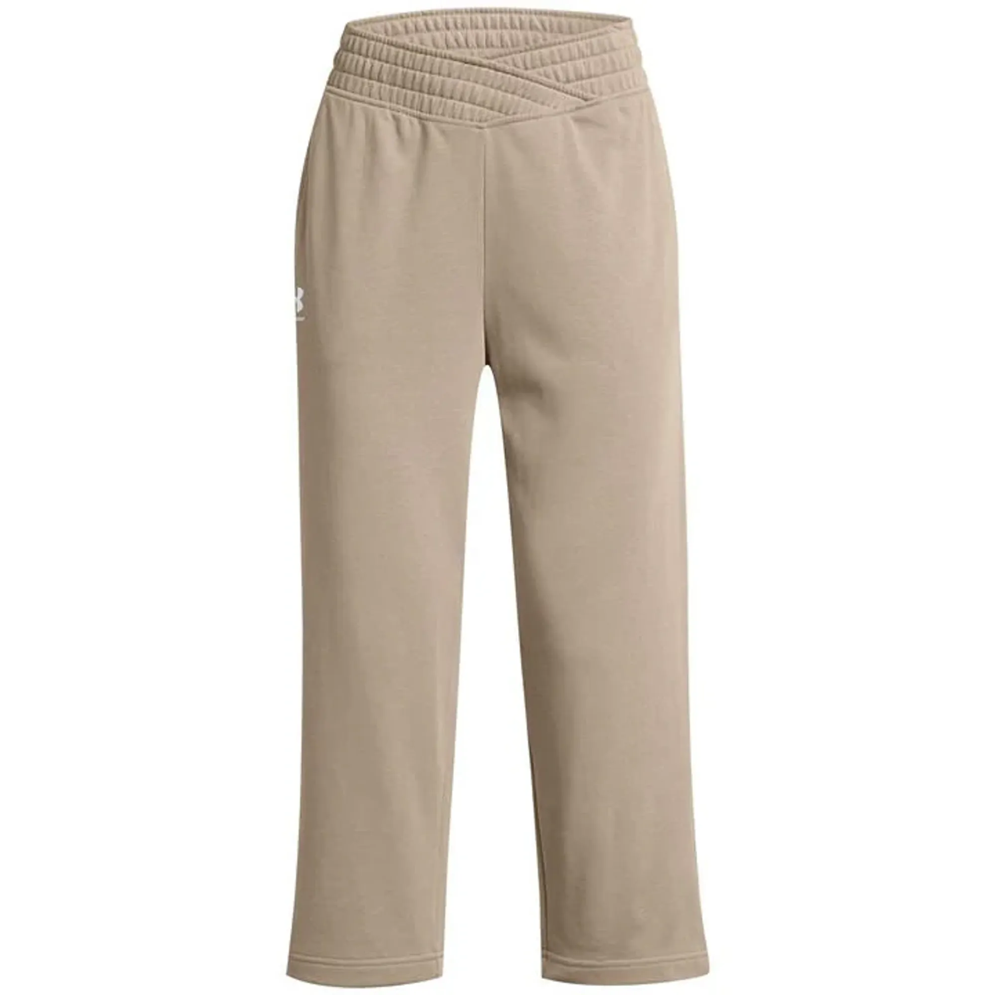 Women's  Under Armour  Rival Terry Wide Leg Crop Pants Timberwolf Taupe / White L