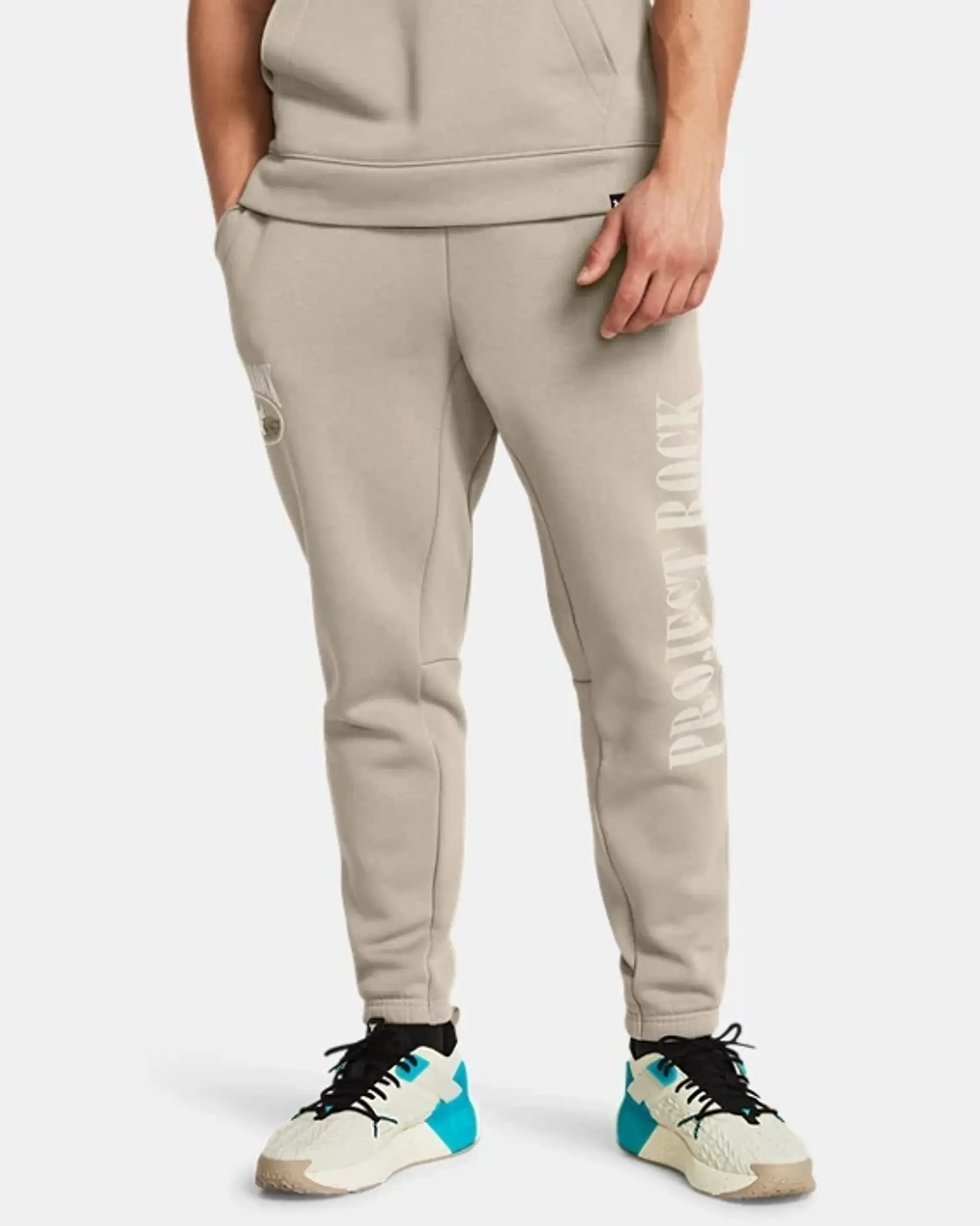 Under Armour Men's Project Rock Essential Fleece Joggers Timberwolf Taupe / Silt XXL