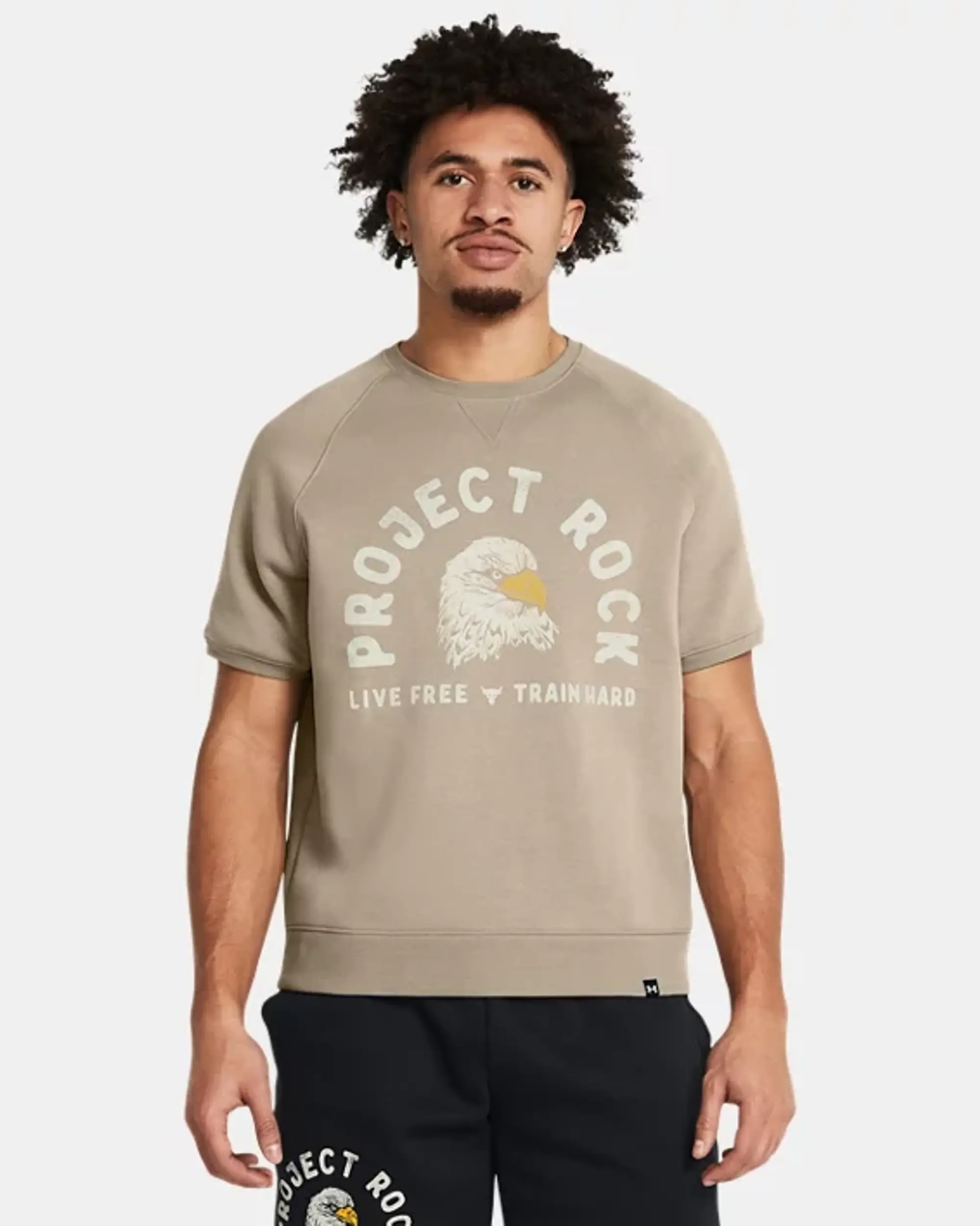 Under Armour Men's Project Rock Eagle Graphic Short Sleeve Crew Timberwolf Taupe / Silt / Black XXL
