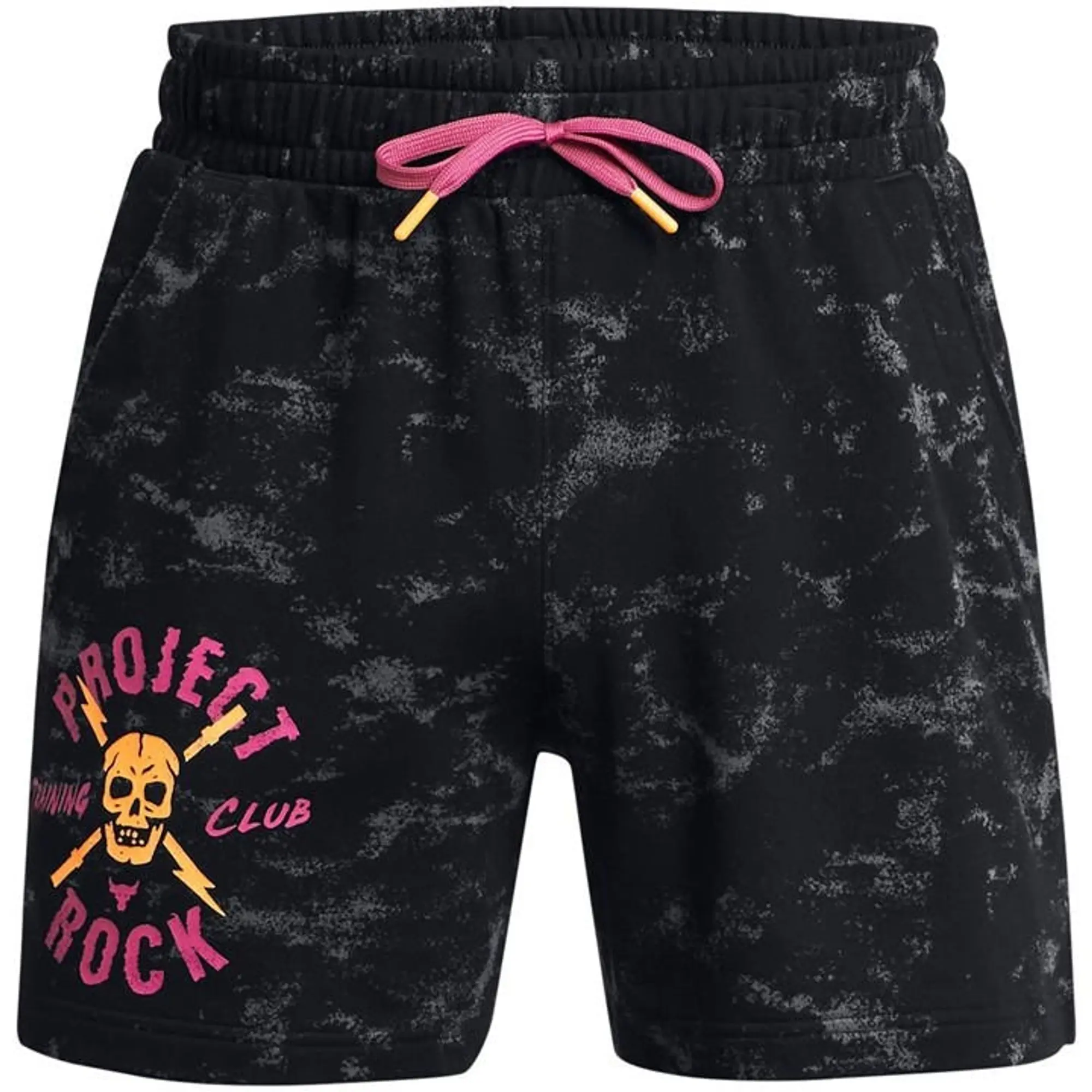 Under Armour Men's Project Rock Rival Terry Printed Shorts Black / Nova Orange / Astro Pink XXL