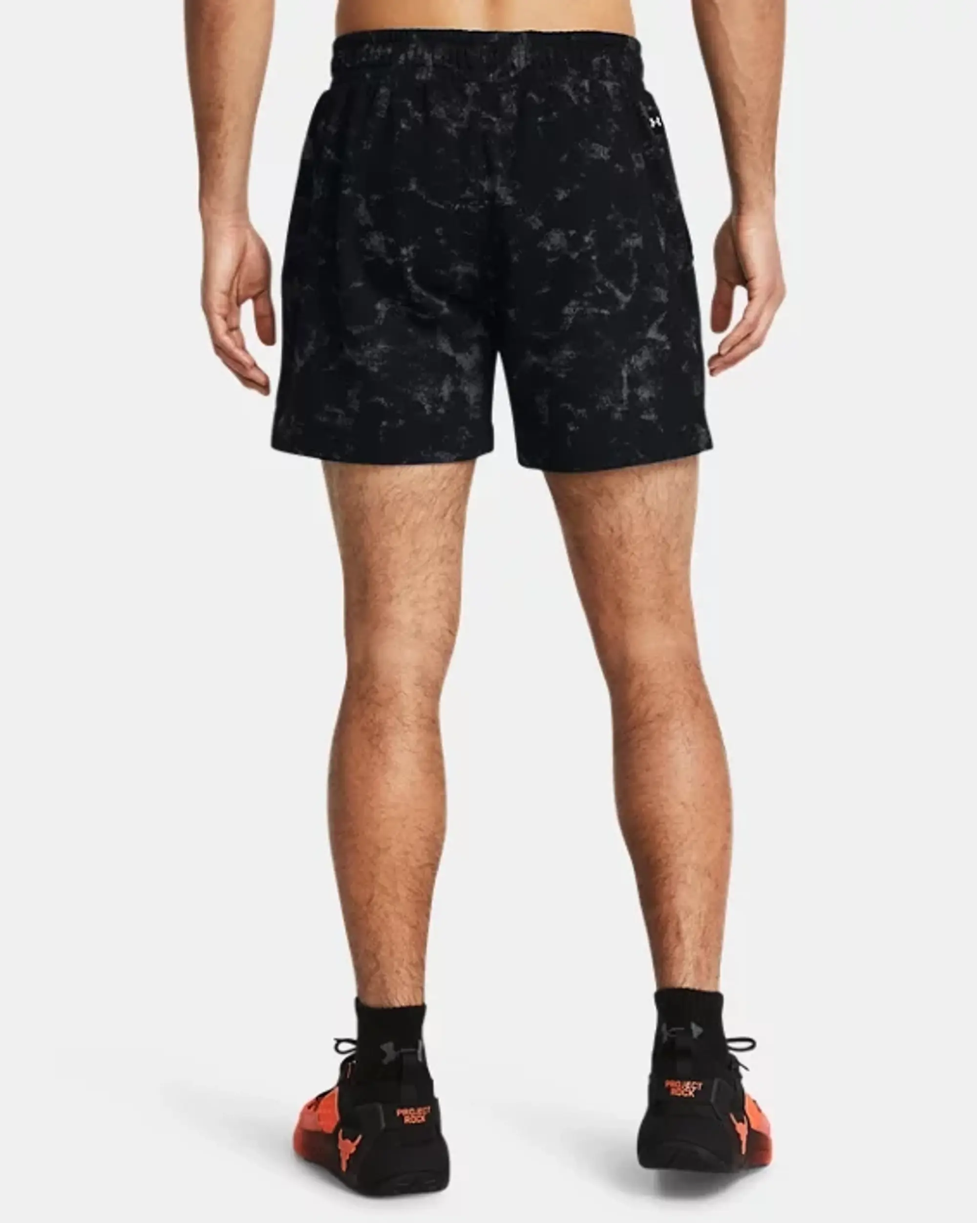 Under Armour Men's Project Rock Rival Terry Printed Shorts Black / Nova Orange / Astro Pink XXL