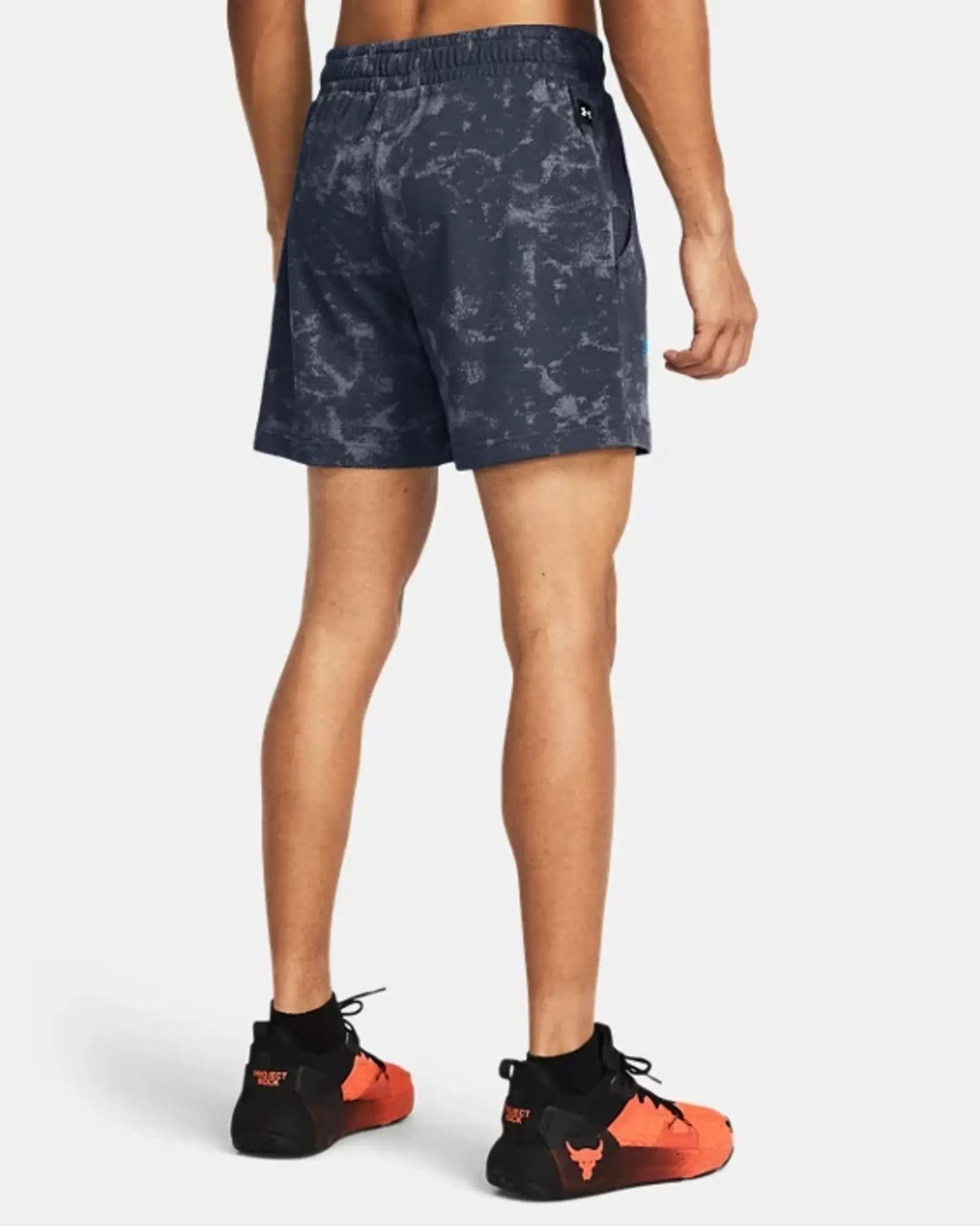 Under Armour Men's Project Rock Rival Terry Printed Shorts Downpour Gray / Astro Pink / Viral Blue M