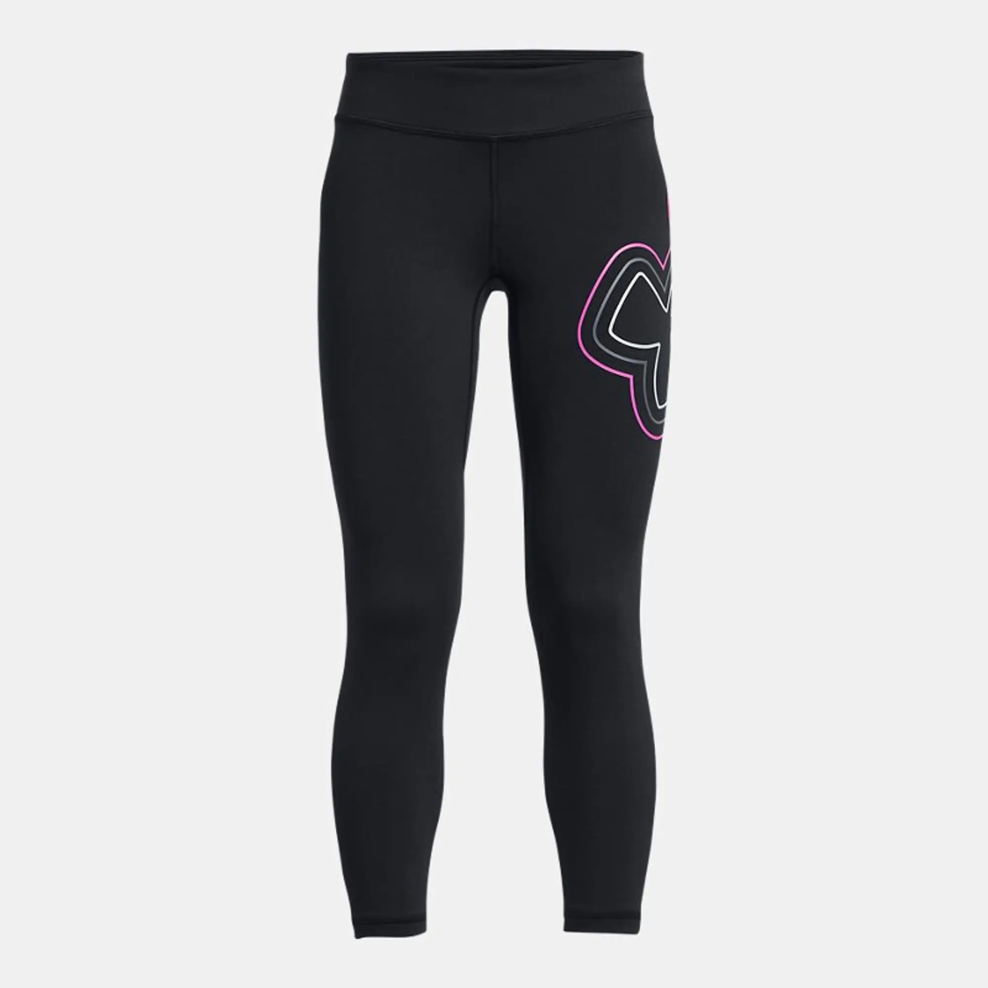 Under Armour  Motion Branded Girls' Ankle Leggings Black / Rebel Pink / Castlerock YXS (48 - 50 in)