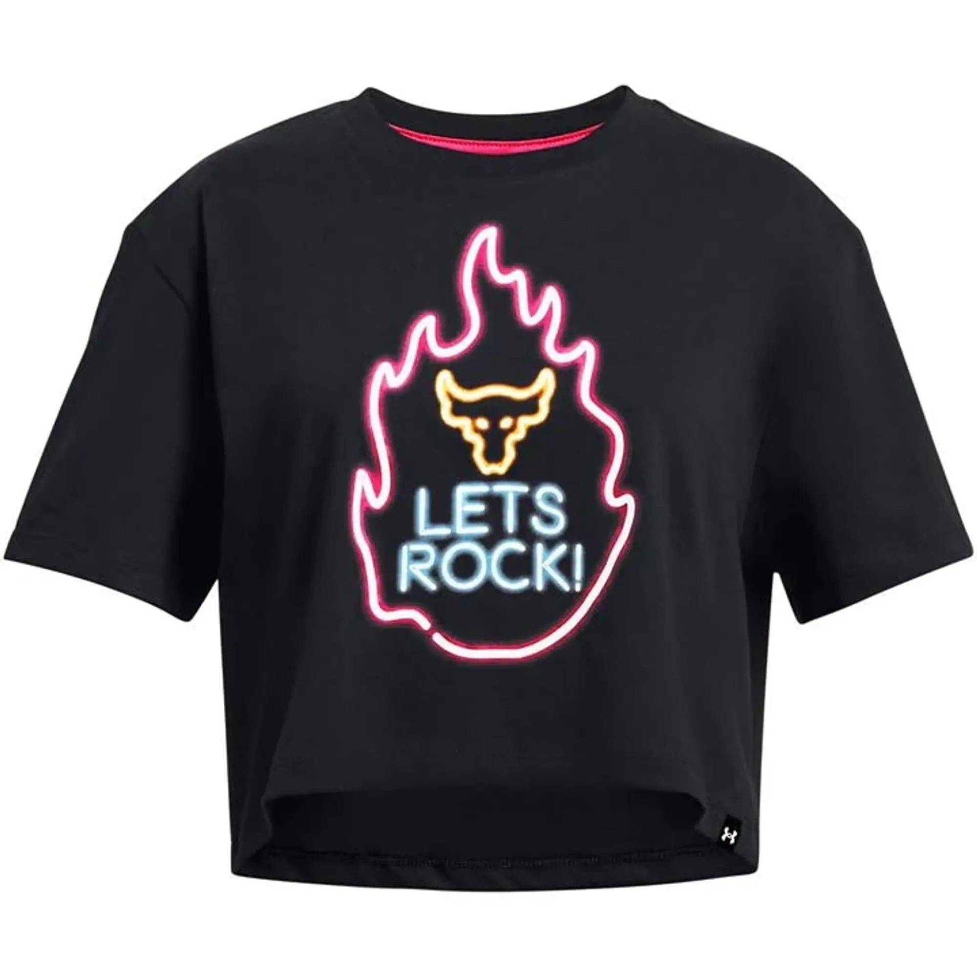 Under Armour Girls' Project Rock Campus Crop T-Shirt Black / Black YXL (63 - 67 in)