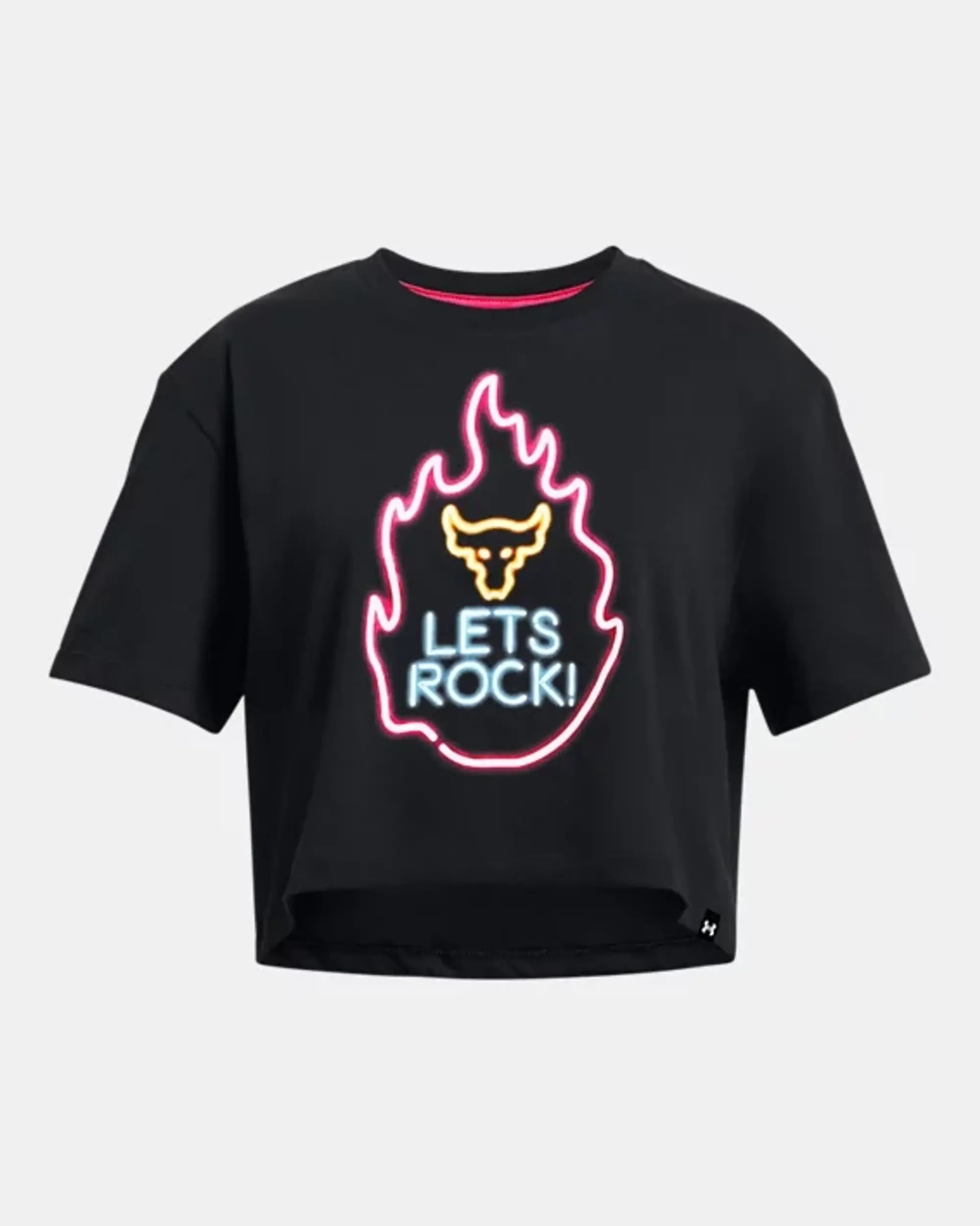 Under Armour Girls' Project Rock Campus Crop T-Shirt Black / Black YXL (63 - 67 in)
