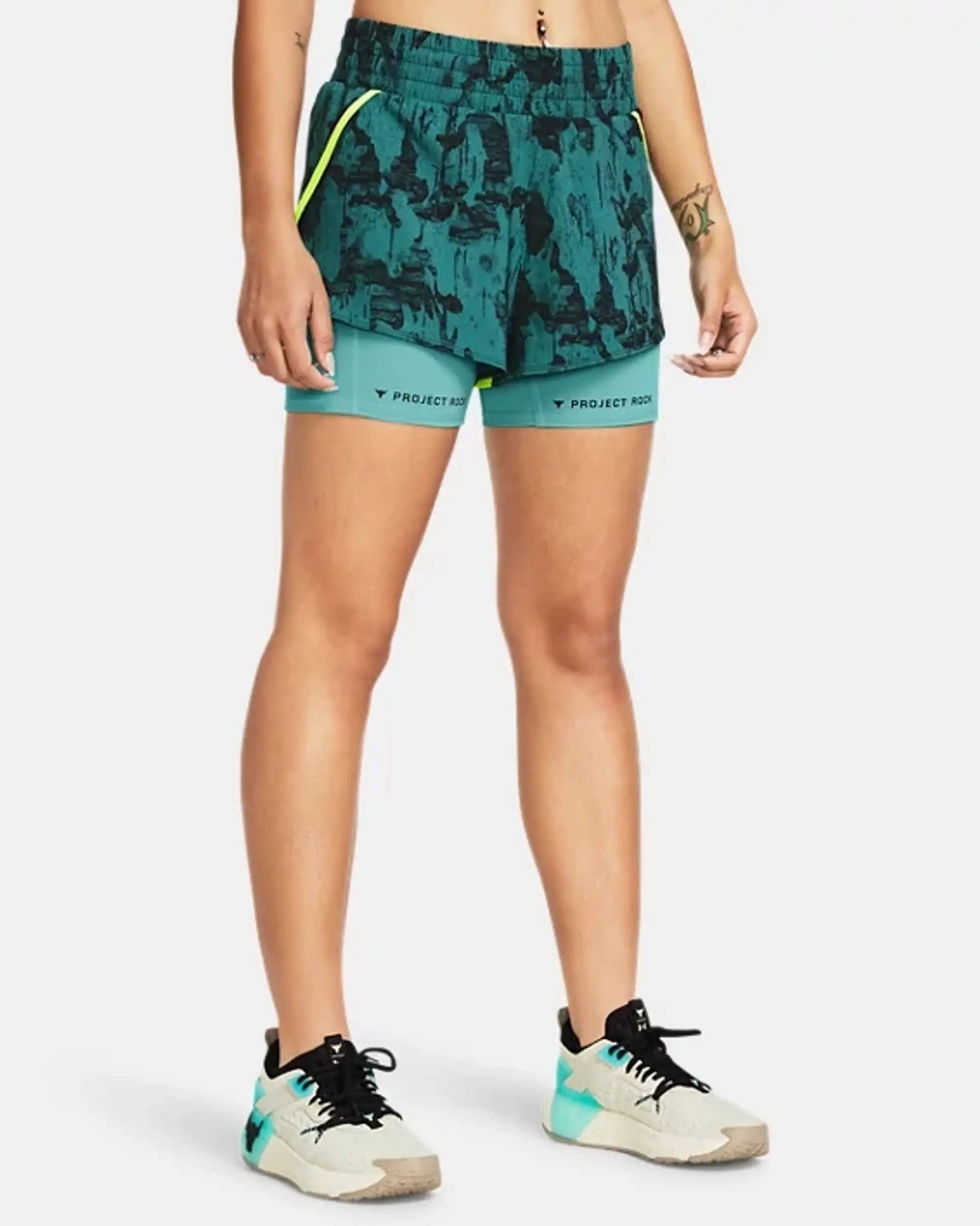Under Armour Women's Project Rock Leg Day Flex Printed Shorts Coastal Teal / Hydro Teal / Silt XS