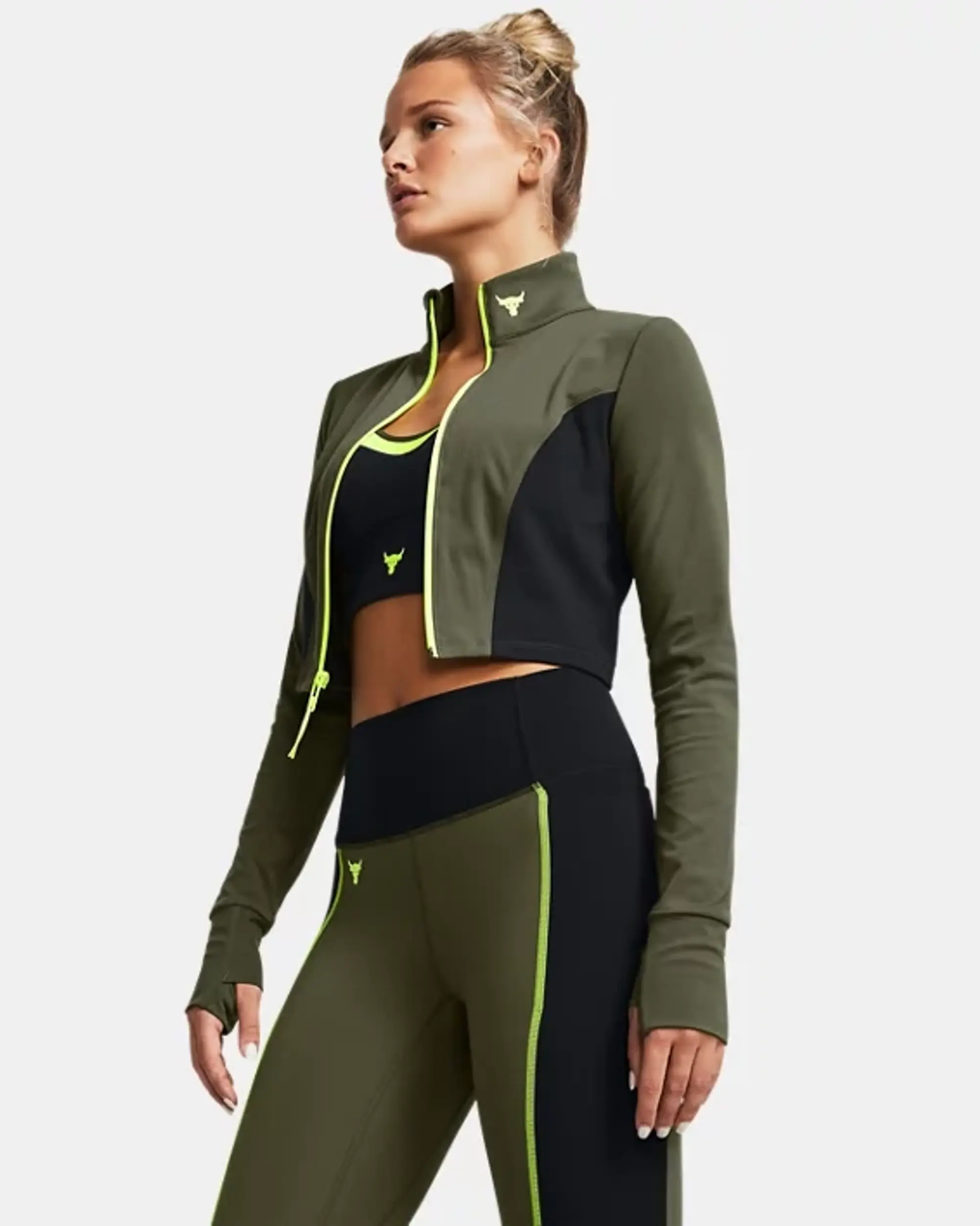 Under Armour Project Rock Cropped Gym Jacket Womens - Green