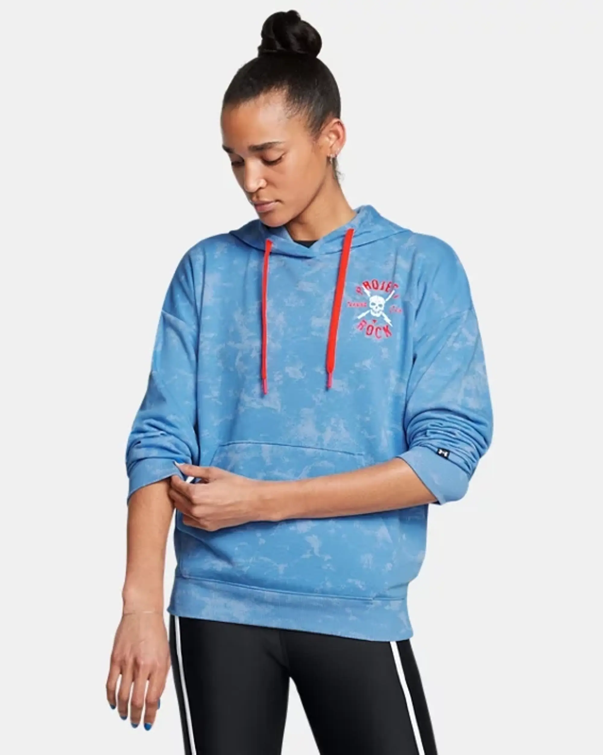 Under Armour Women's Project Rock Terry Underground Hoodie Viral Blue / Phoenix Fire / White S