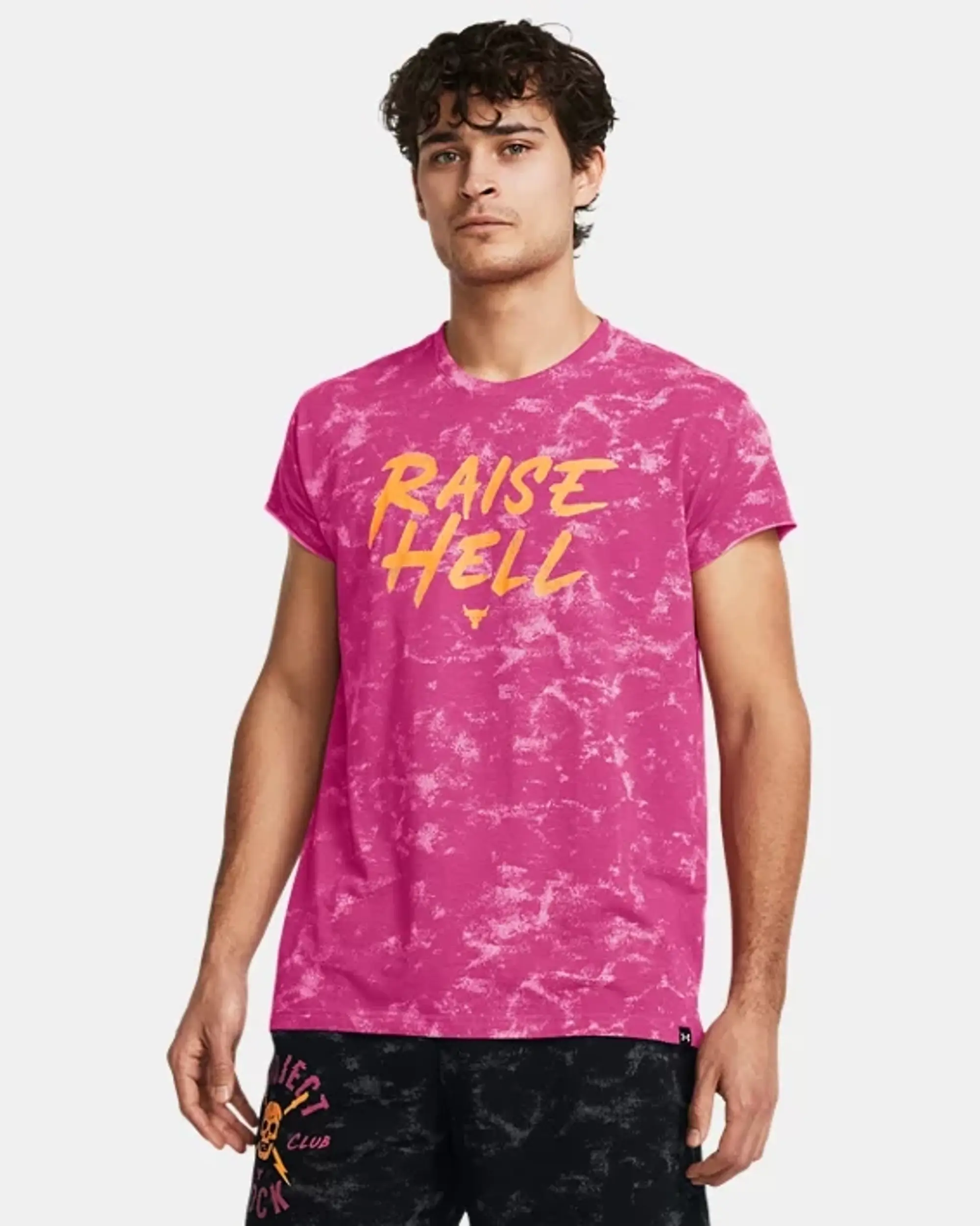 Under Armour Men's Project Rock Raise Hell Cap Sleeve T-Shirt Astro Pink / Nova Orange M