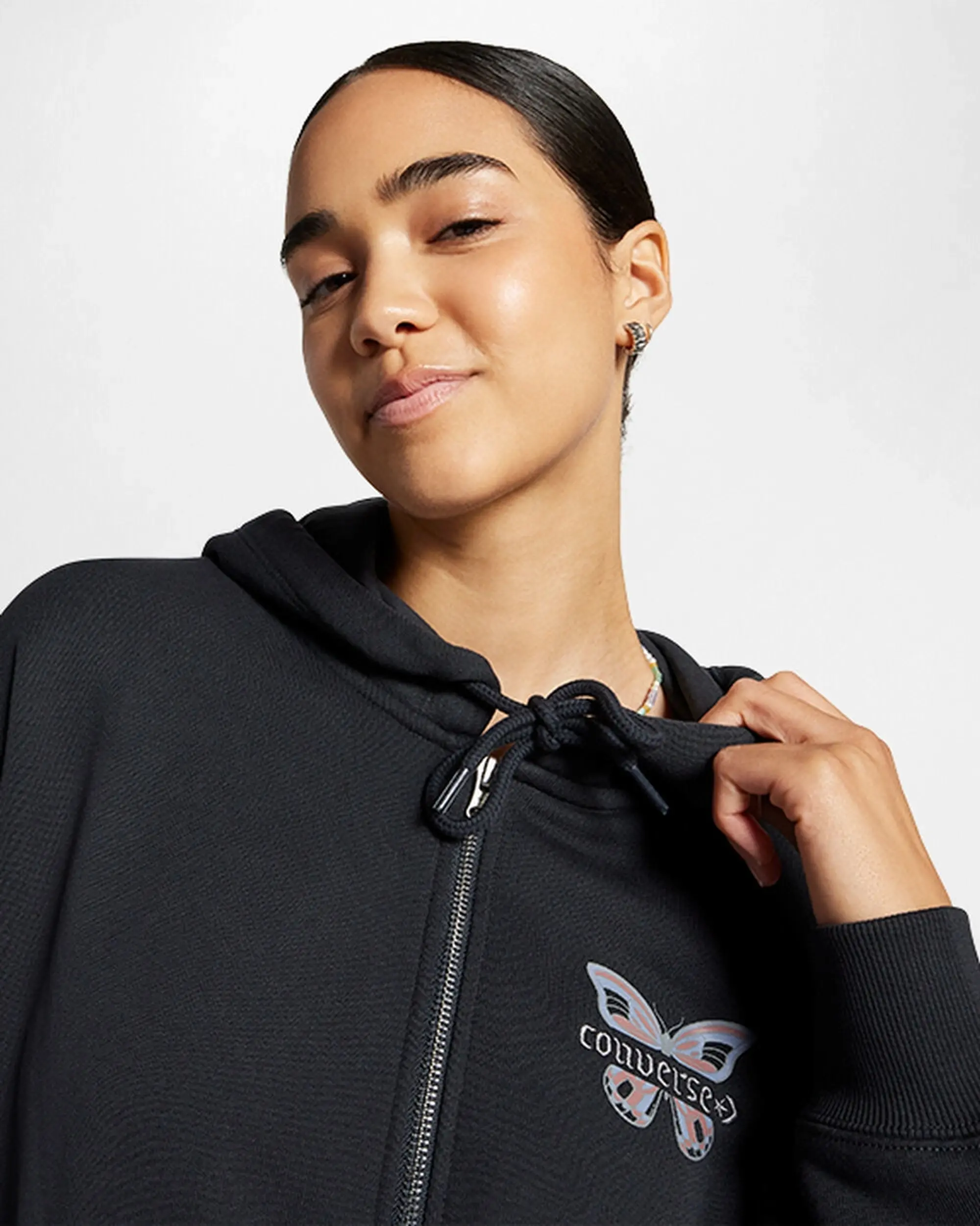 Converse Womens Blooming Full-Zip Hoodie Nightfall Grey