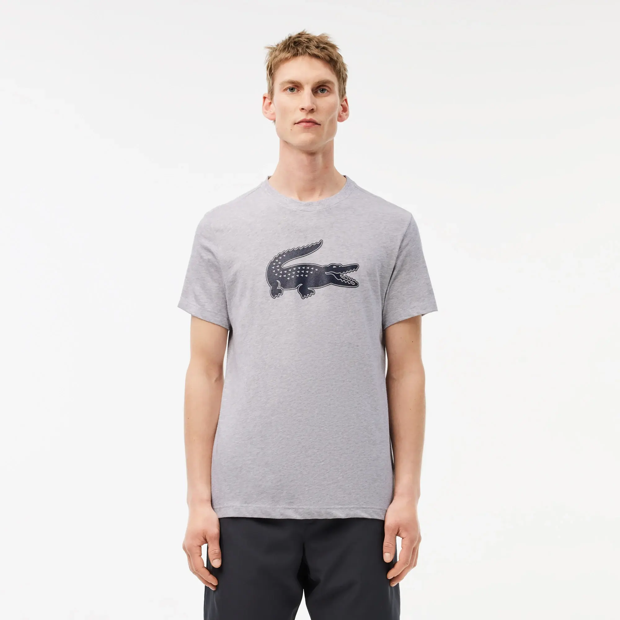Lacoste Ultra Dry XXL Logo Sport T-shirt - Grey Chine / Navy Blue