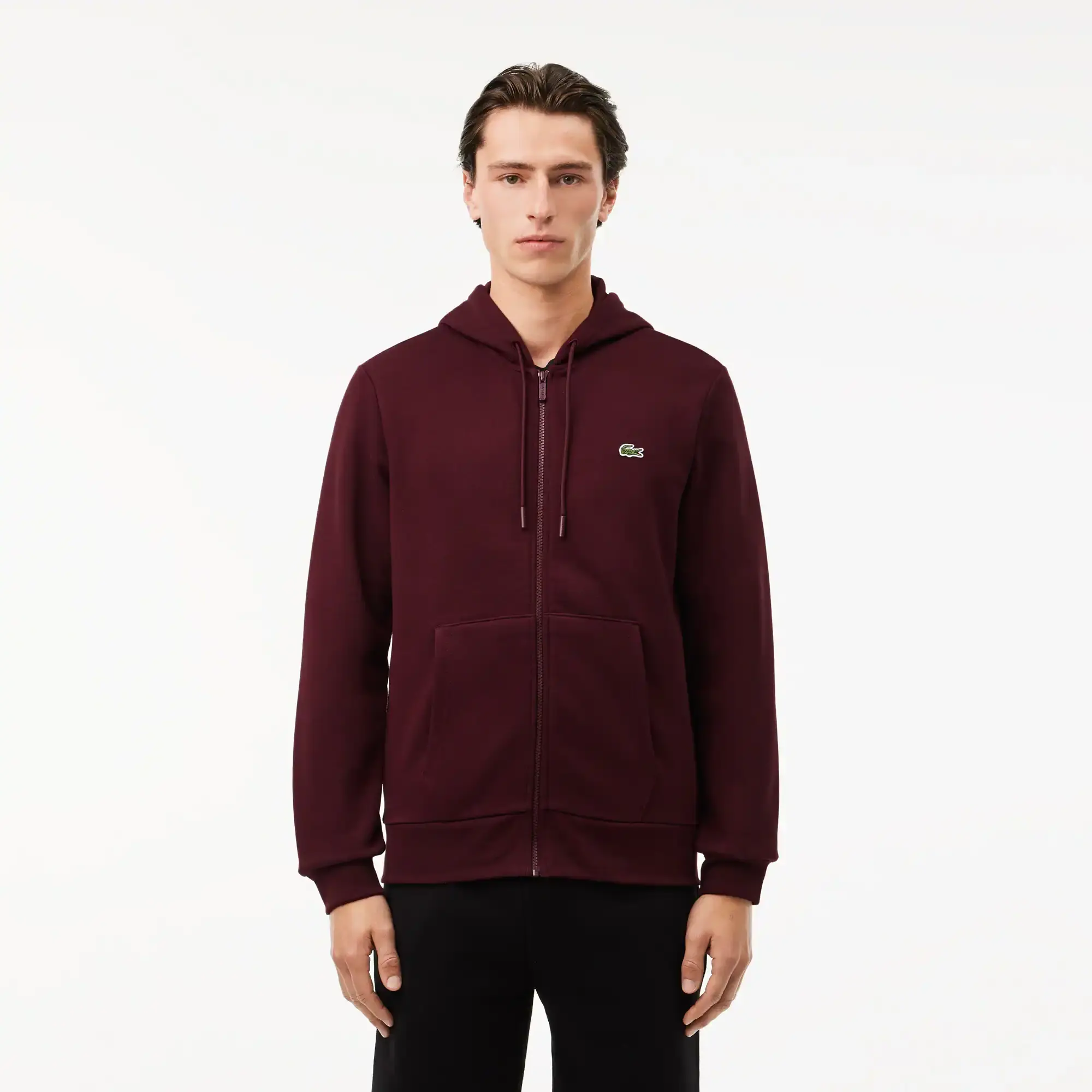 Lacoste Zip-Up Fleece Hoodie - Bordeaux