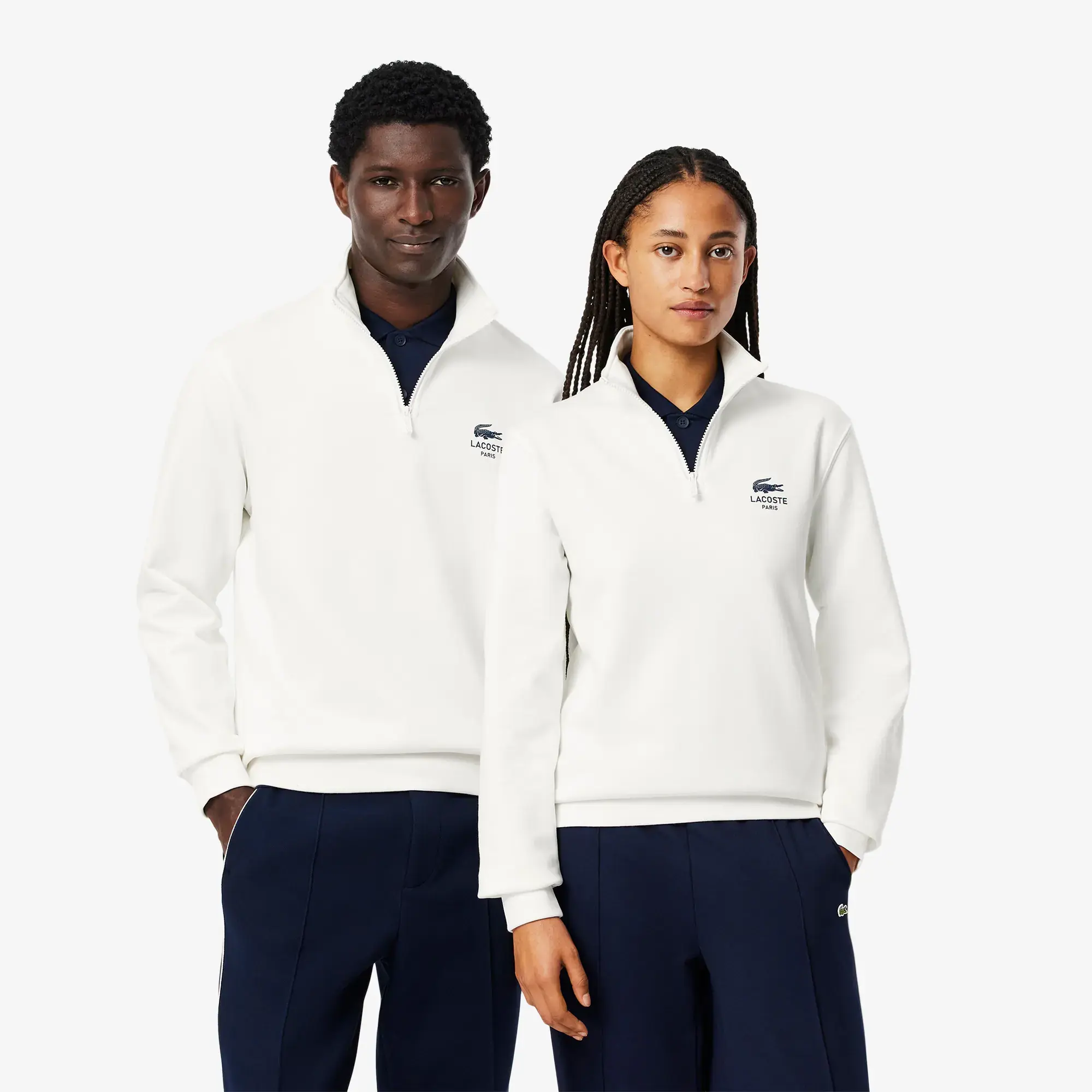 Lacoste High Neck Zip-Up Print Sweatshirt - White