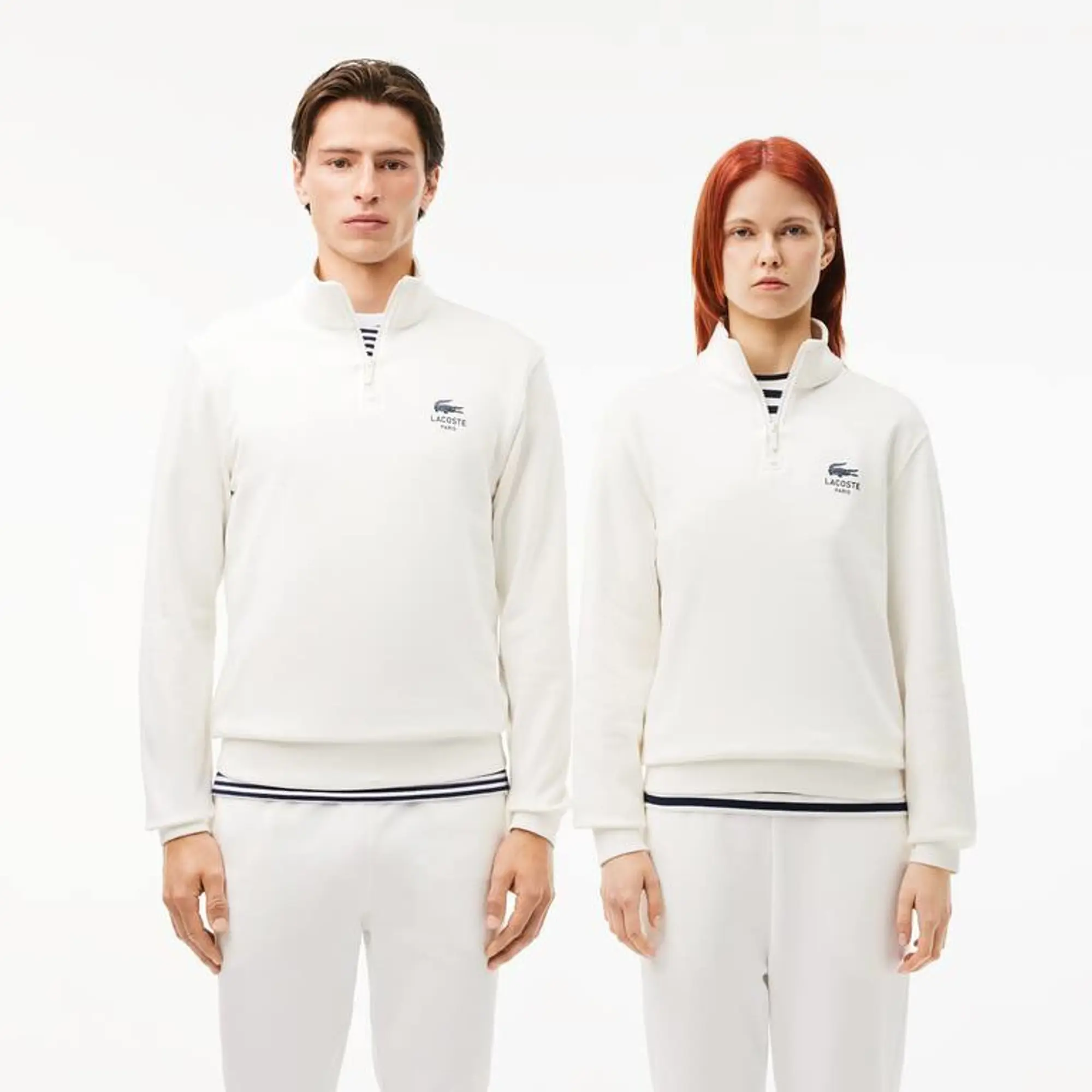 Lacoste High Neck Zip-Up Print Sweatshirt - White