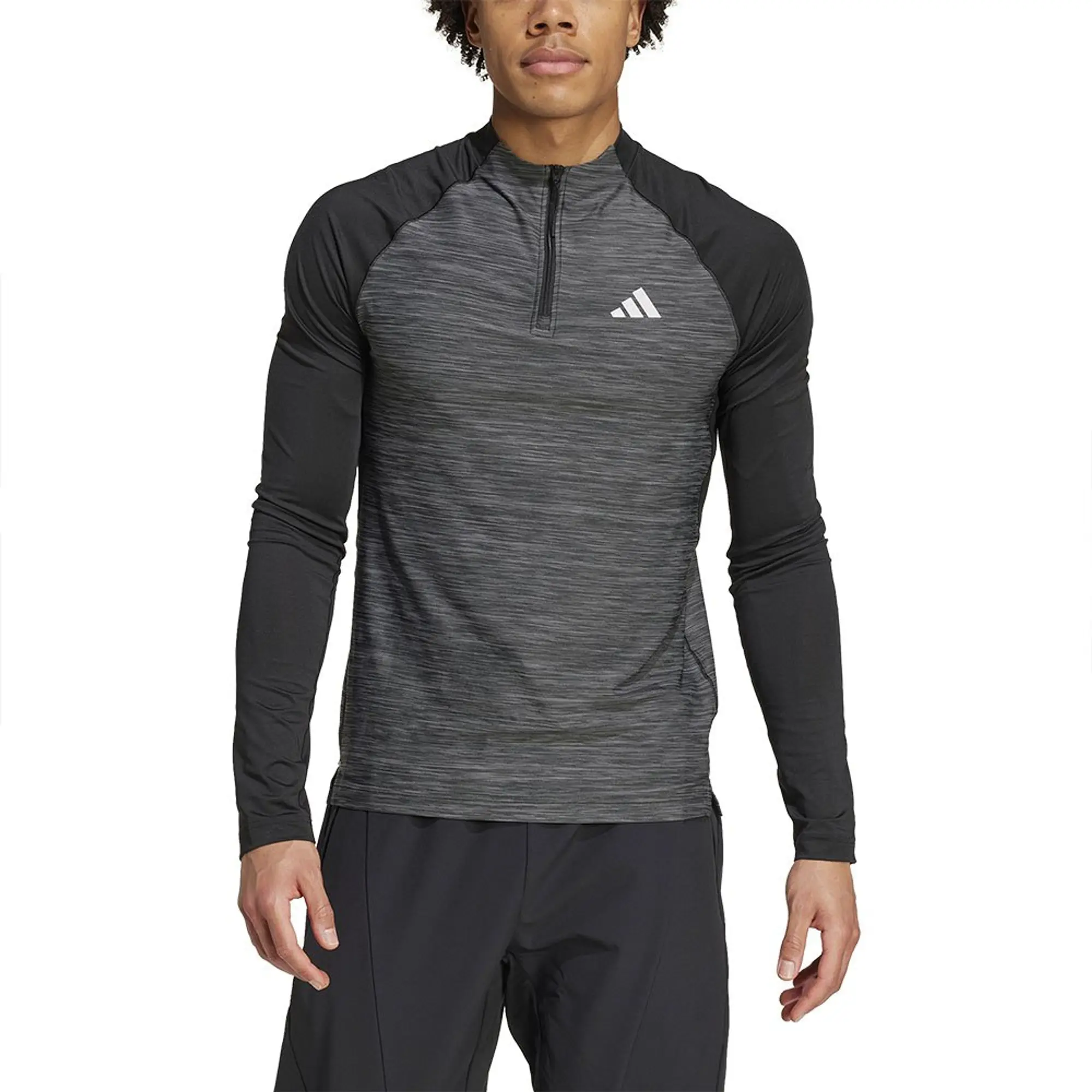 Adidas Gym+ 3 Stripes Half Zip Long Sleeve T-shirt  - Grey