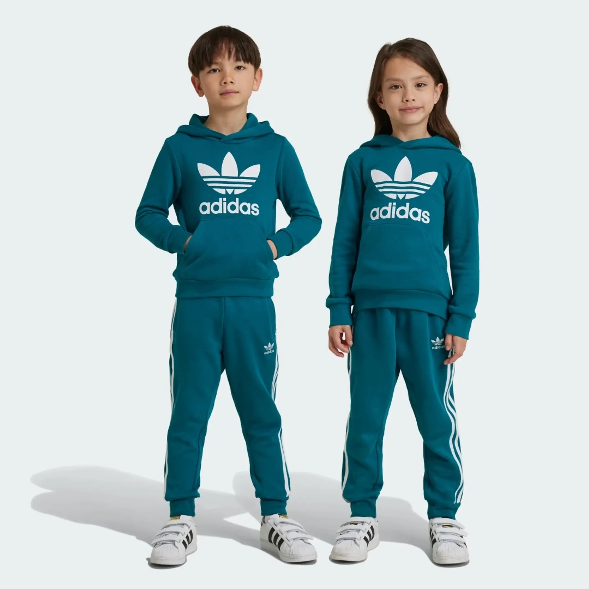 adidas Originals Trefoil Hooded Tracksuit Children Legacy Teal Kids IY4789 FOOTY.COM