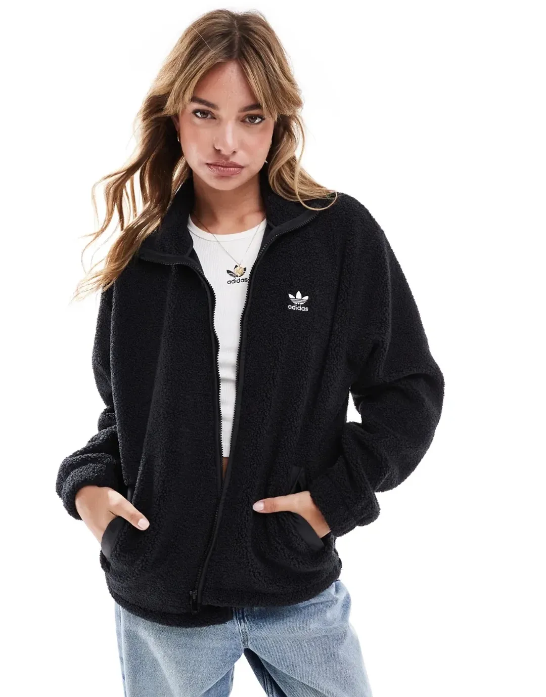 k0226-02★FOX アイスバケット ブラック まとめて2点 Adidas Originals Teddy Fleece Full-Zip Jacket In Black | IW3165