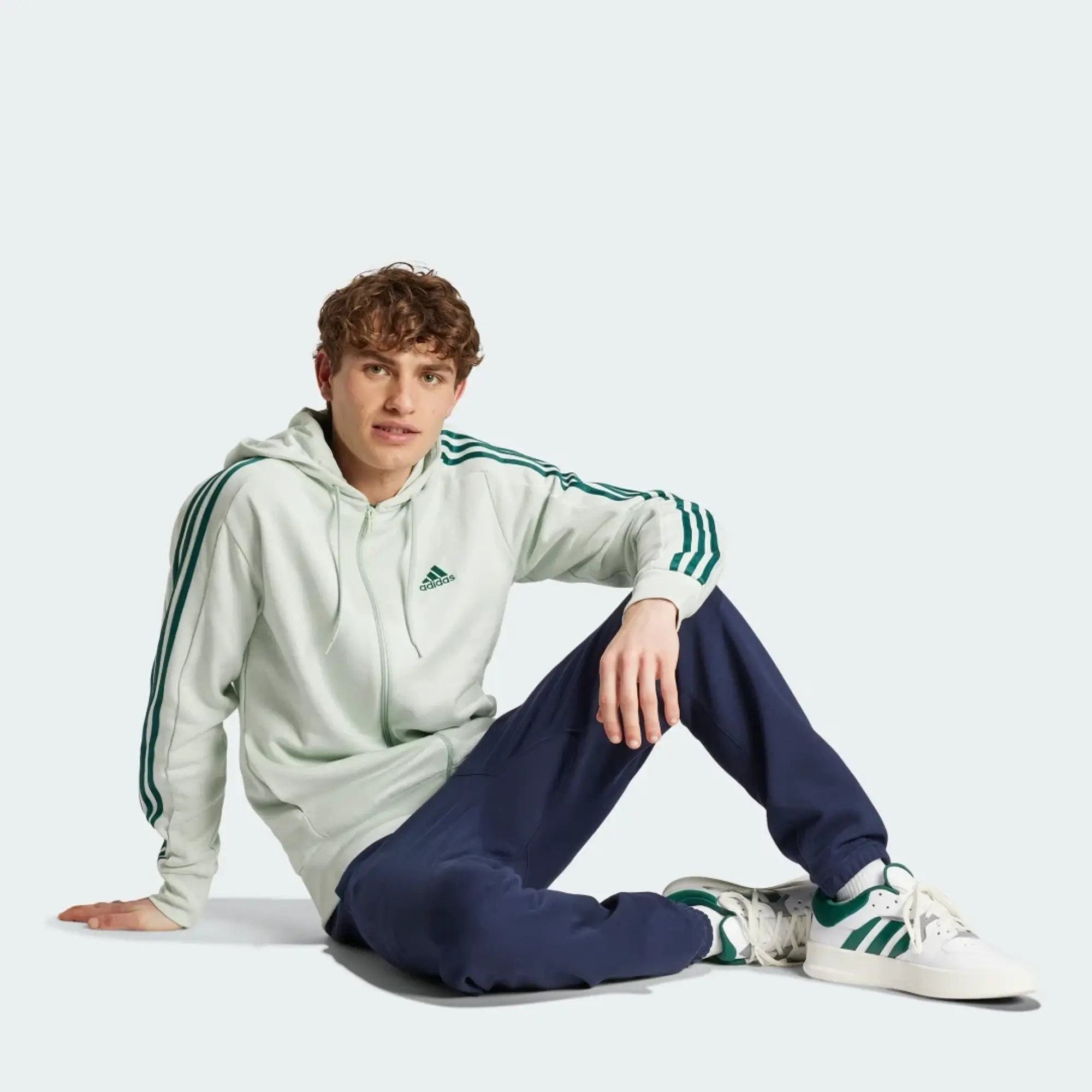adidas Men Essentials French Terry 3 Stripes Full Zip Hoodie