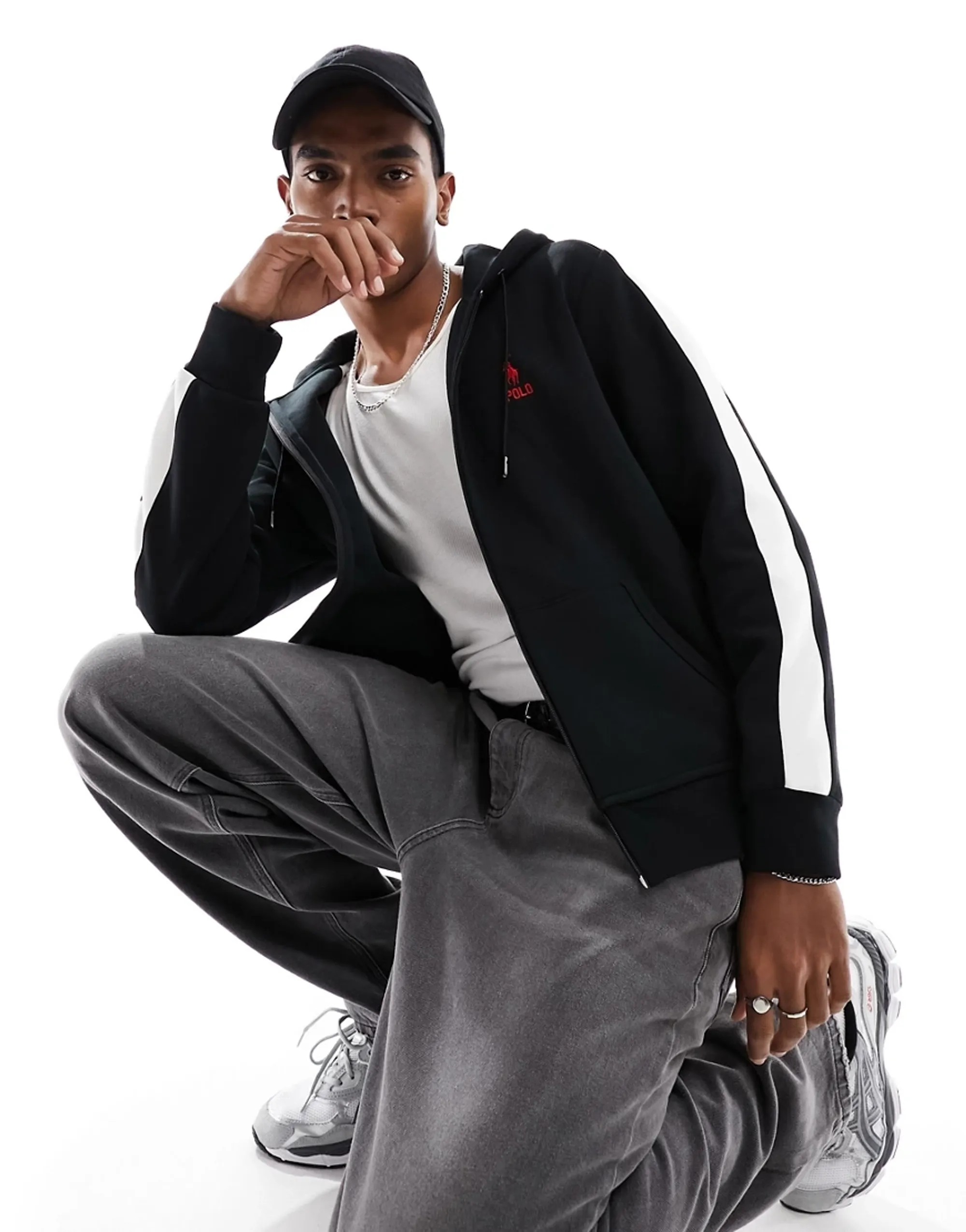 Polo Ralph Lauren  VESTE DE SURVETEMENT AVEC BANDES  men's Tracksuit jacket in Black