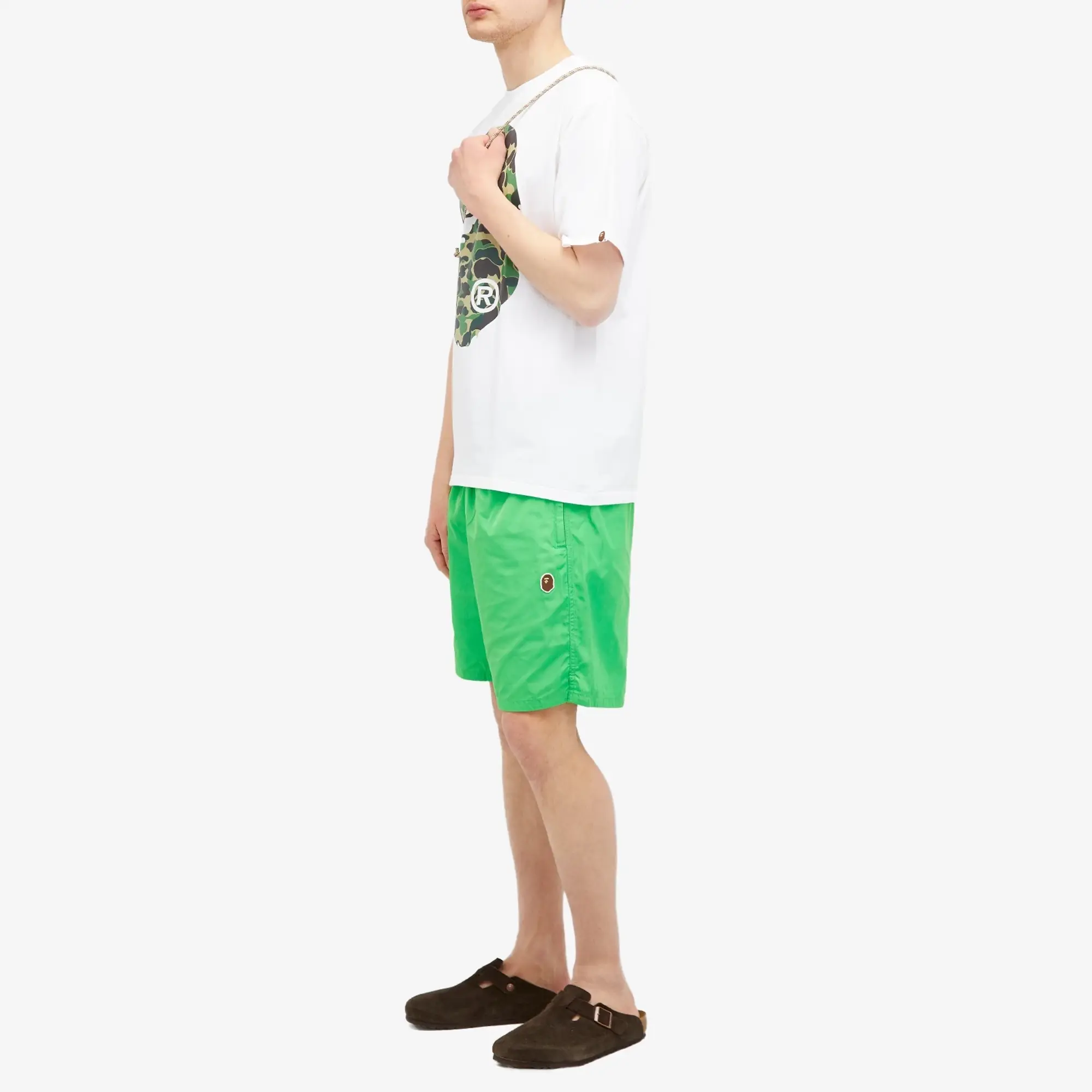 A Bathing Ape Men's Ape Head Nylon Beach Short Green
