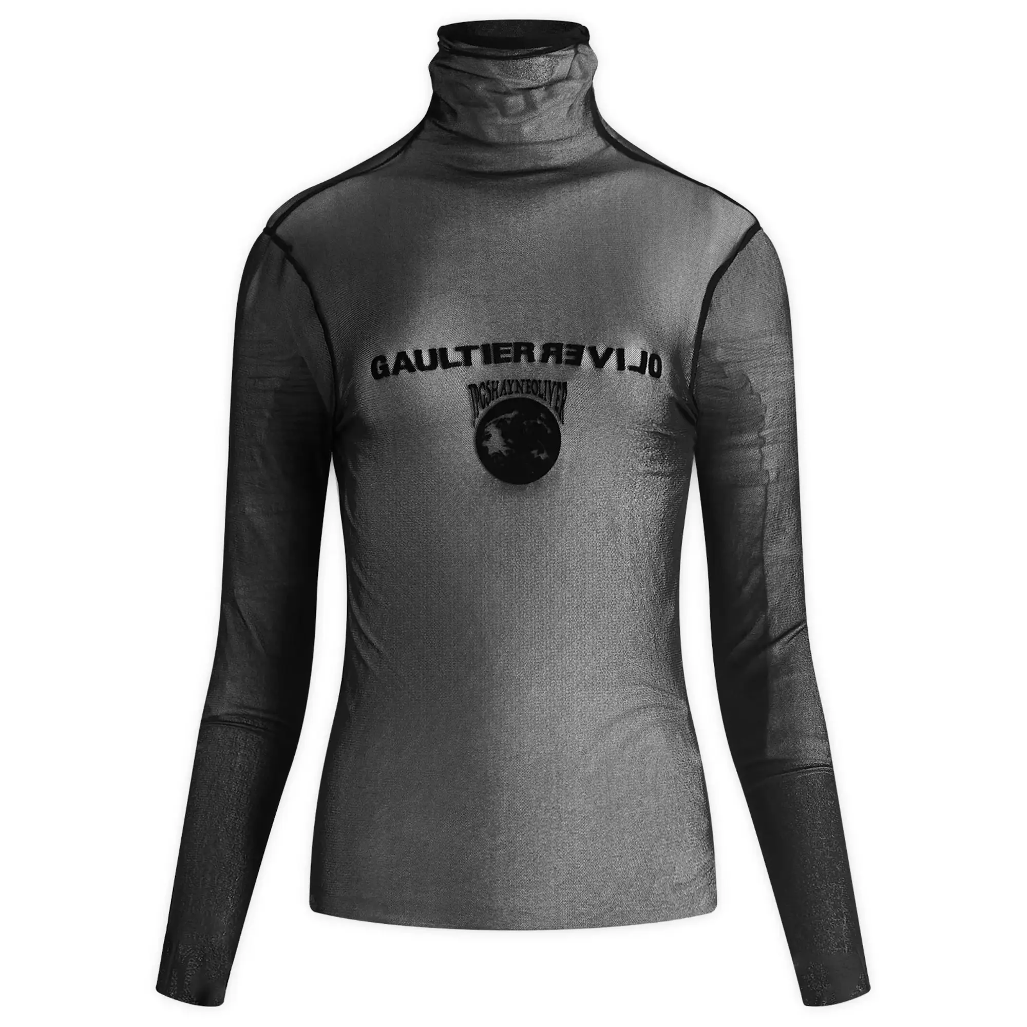 Jean Paul Gaultier Women's Mesh Turtle Neck Flocked Earth  Black/Black