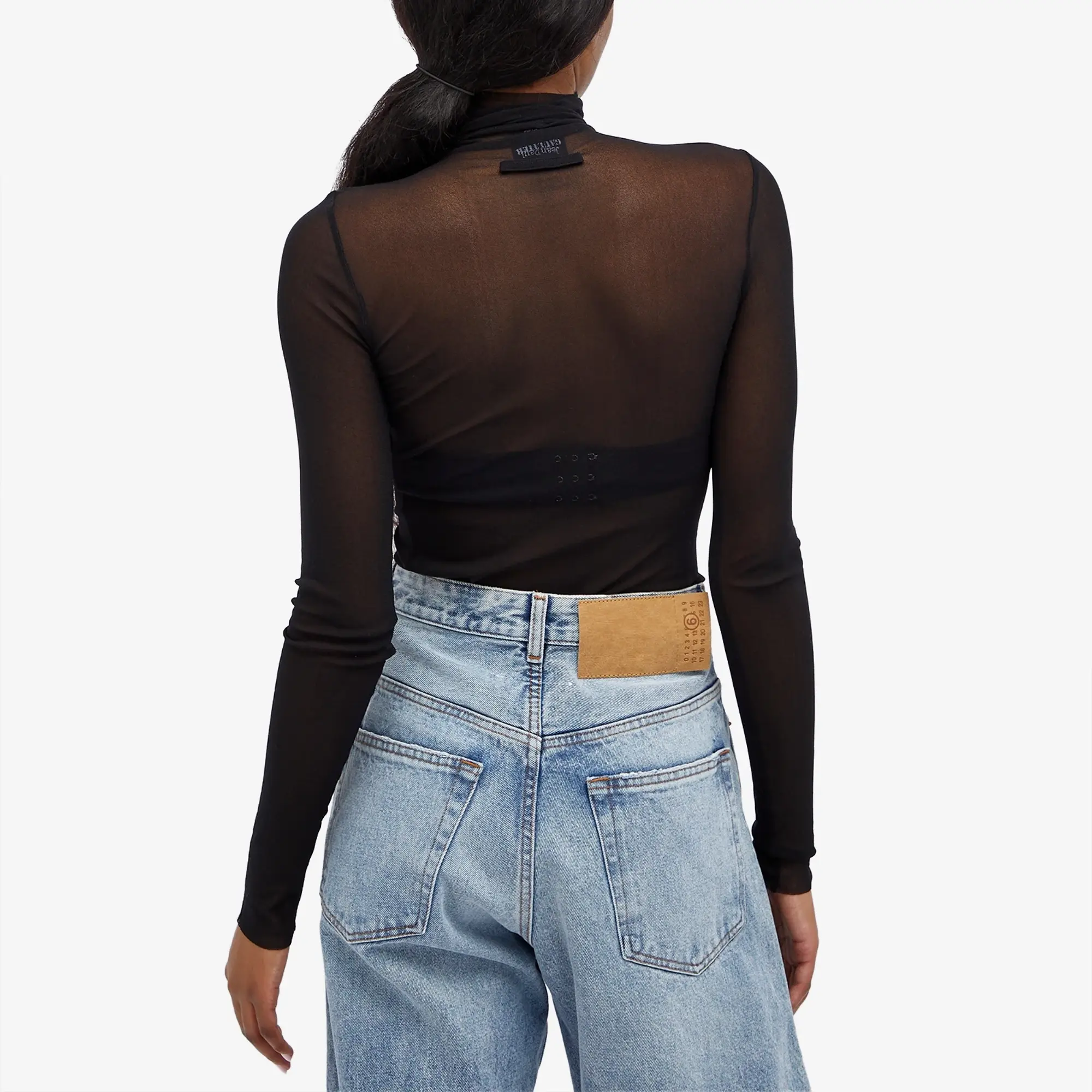 Jean Paul Gaultier Women's Mesh Turtle Neck Flocked Earth  Black/Black