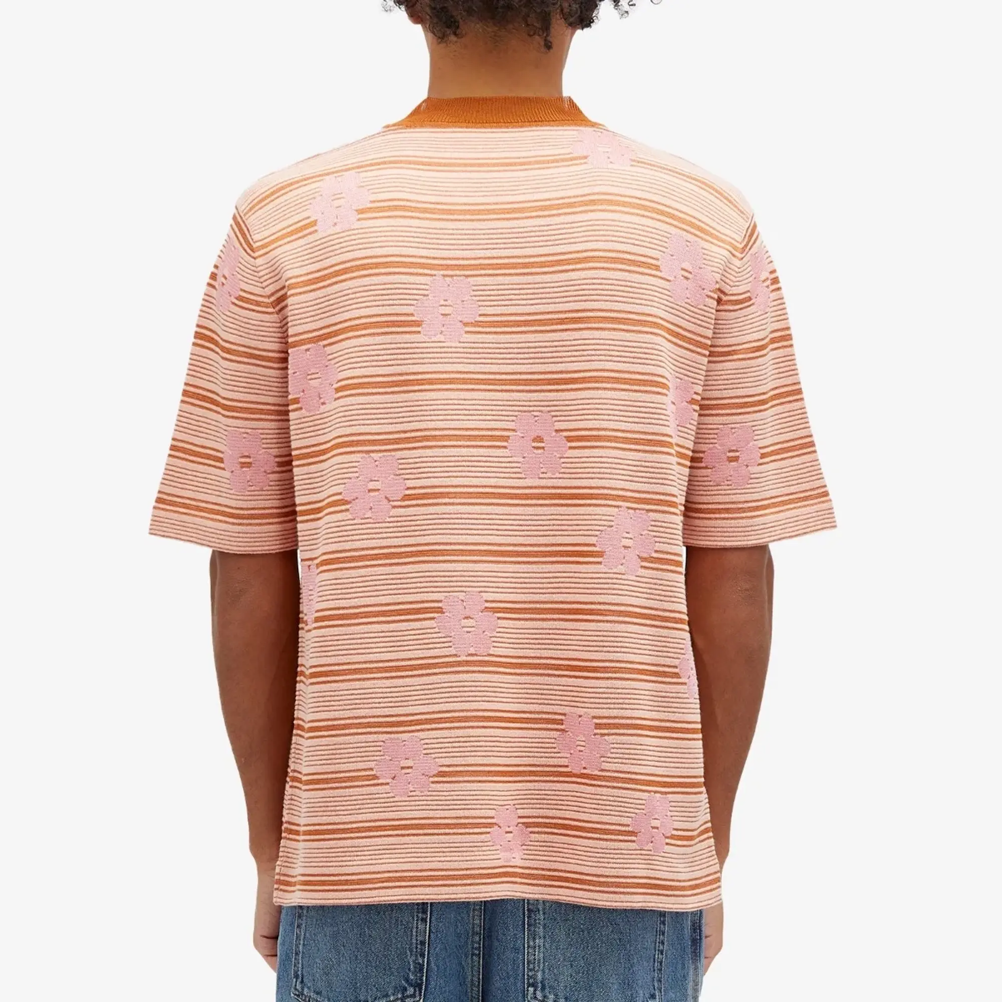 Marni Men's Striped Floral T-Shirt Pink Gummy