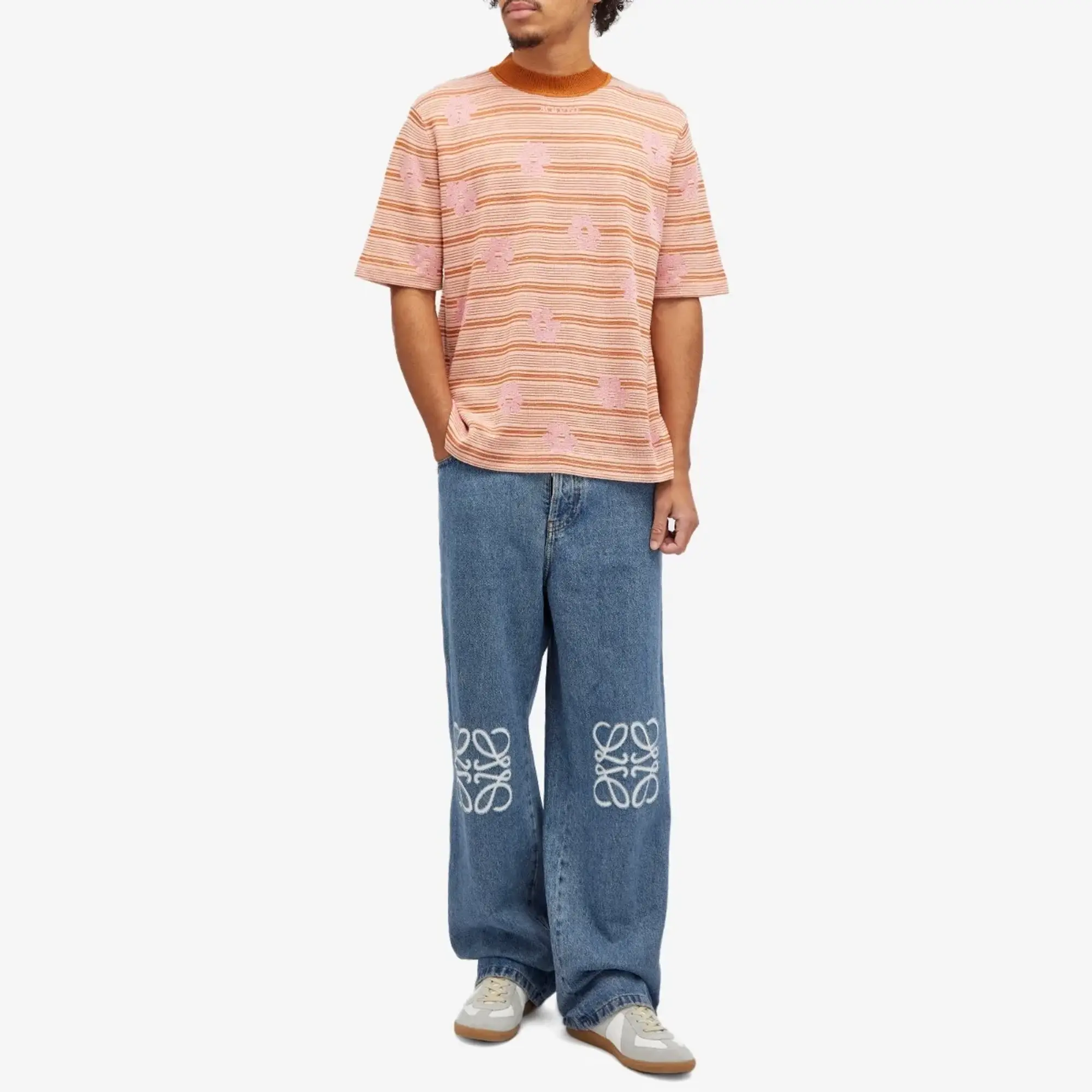 Marni Men's Striped Floral T-Shirt Pink Gummy