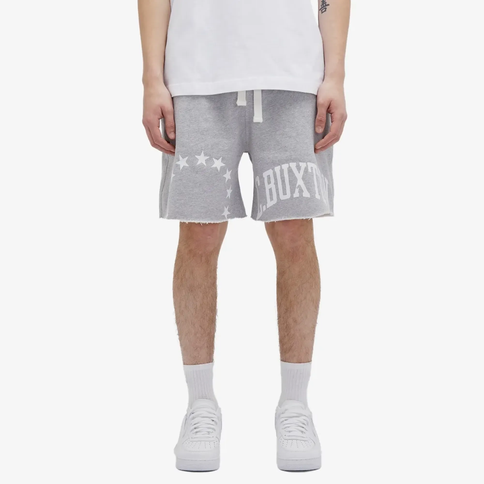 Cole Buxton Men's Cut Off Varsity Sweat Shorts Light Grey Marl