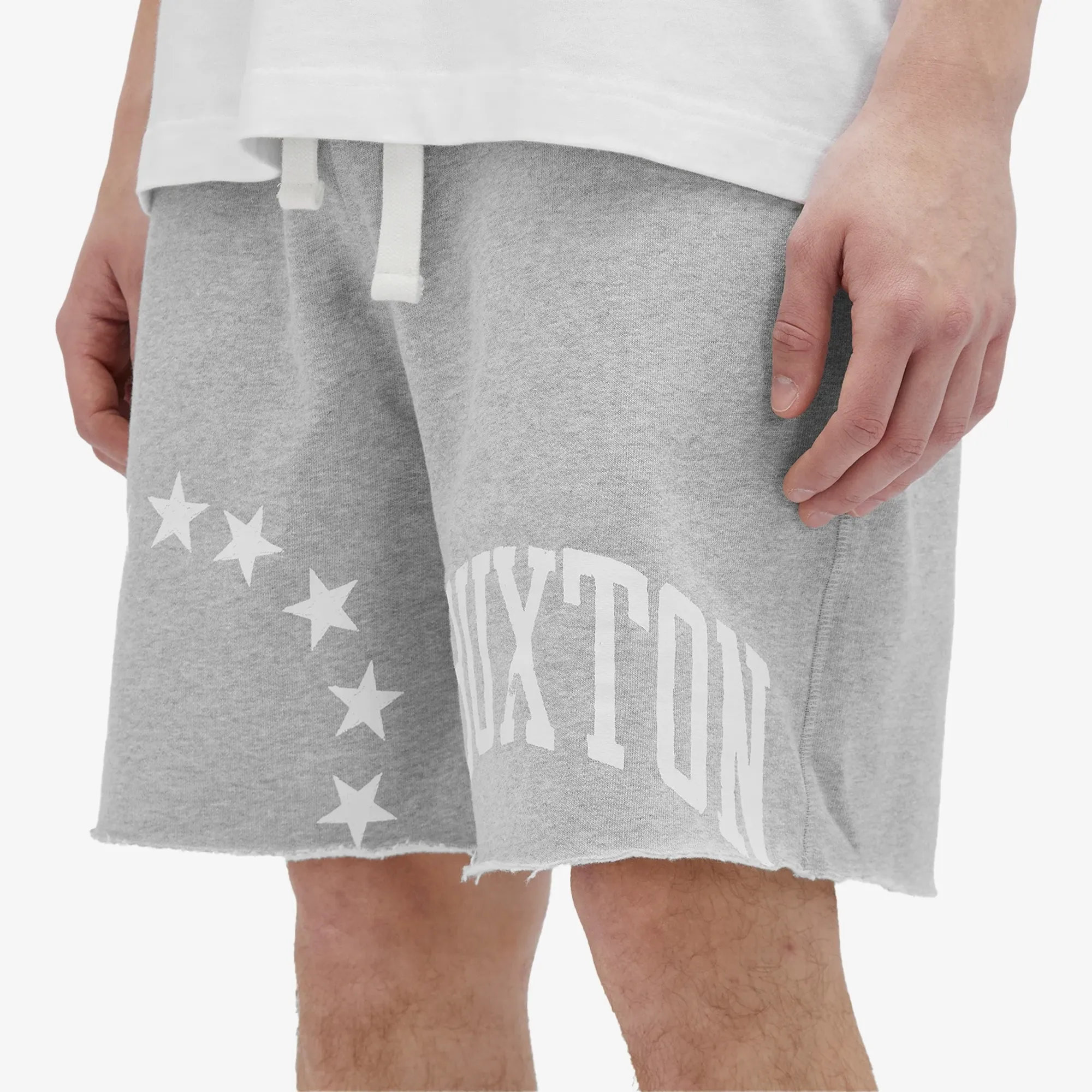 Cole Buxton Men's Cut Off Varsity Sweat Shorts Light Grey Marl