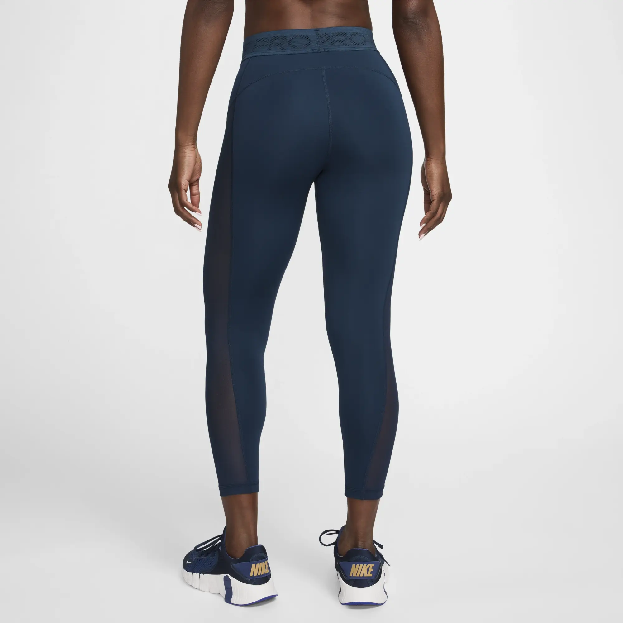 Nike Pro Women's Mid-Rise 7/8 Mesh-Panelled Leggings - Blue - Sustainable Materials