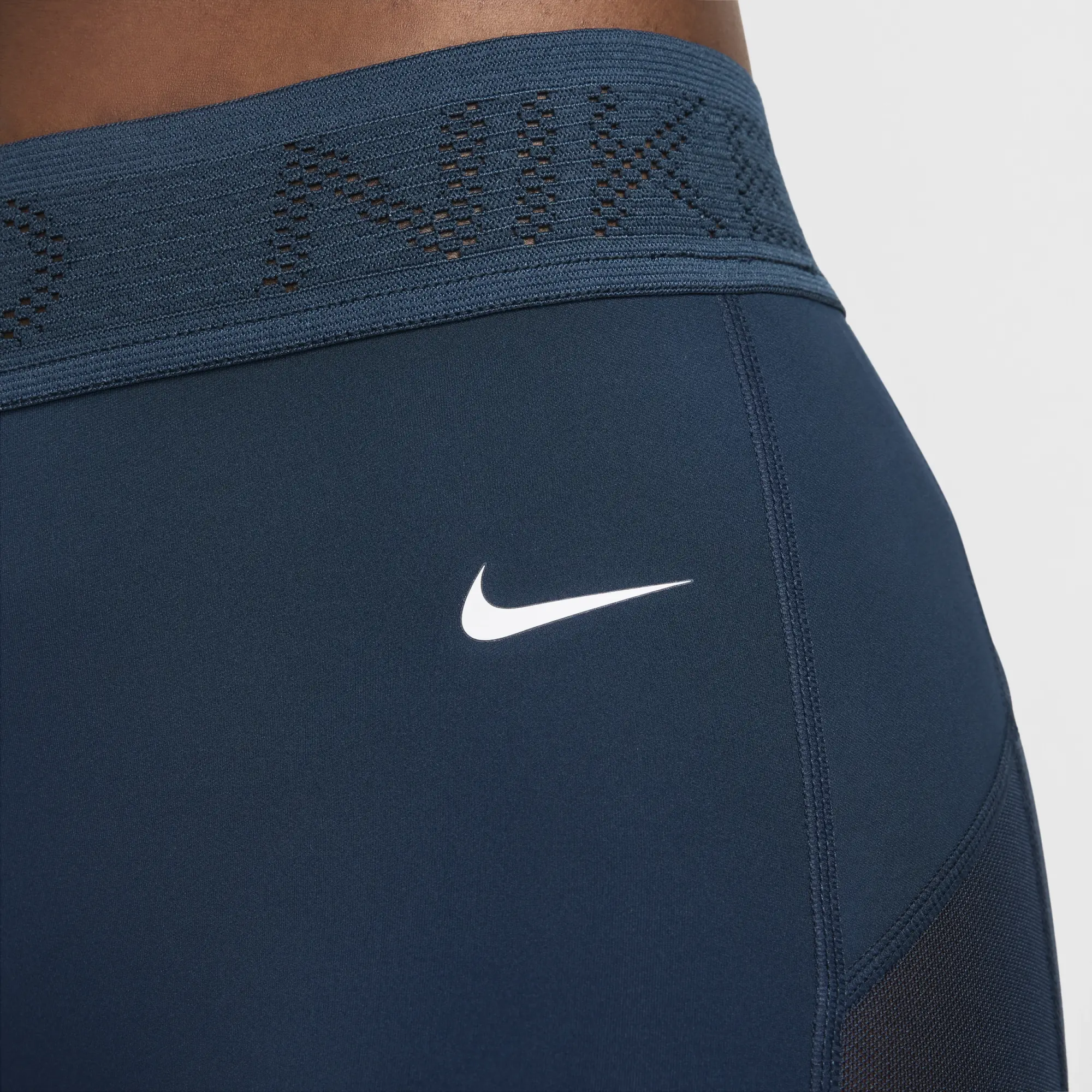 Nike Pro Women's Mid-Rise 7/8 Mesh-Panelled Leggings - Blue - Sustainable Materials