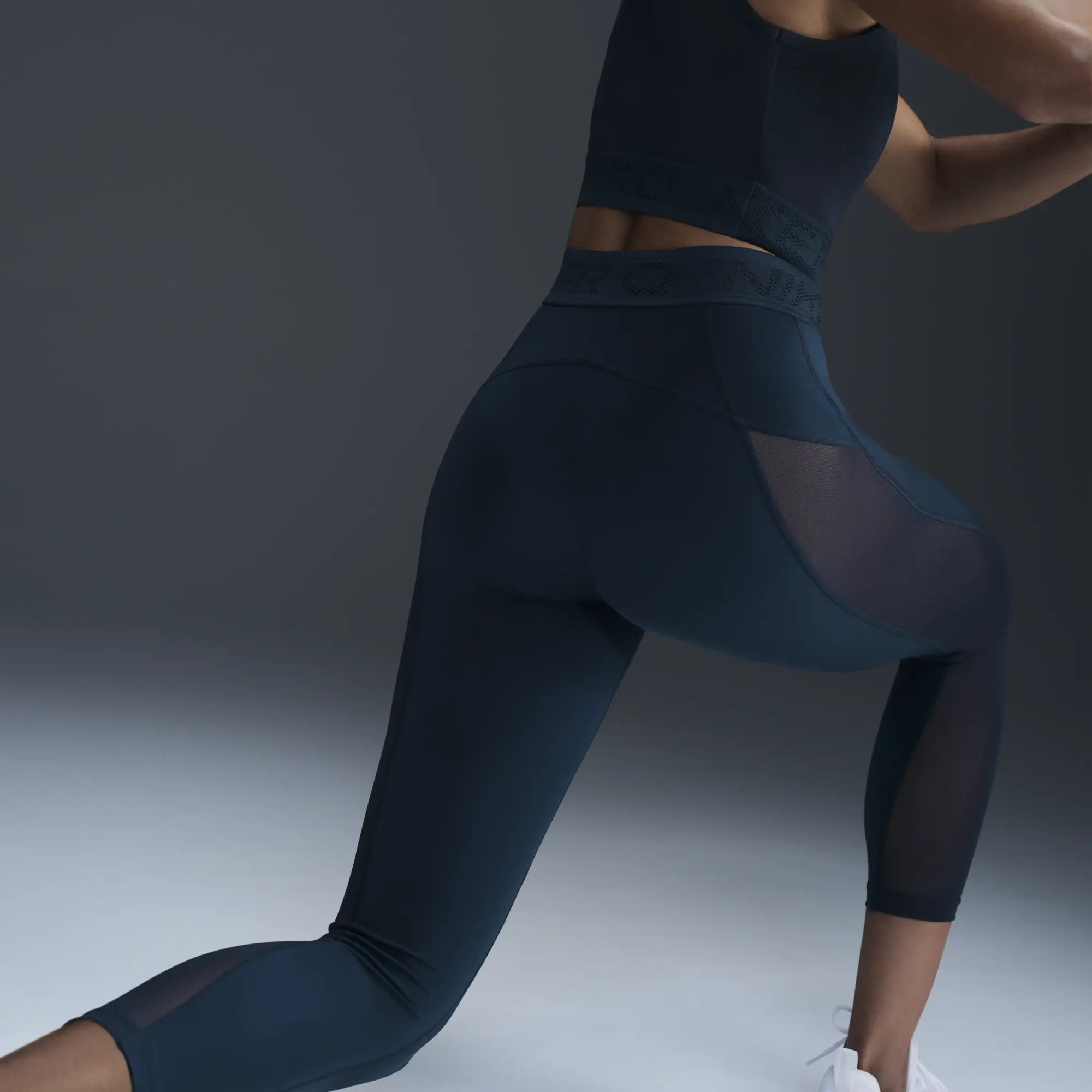 Nike Pro Women's Mid-Rise 7/8 Mesh-Panelled Leggings - Blue - Sustainable Materials