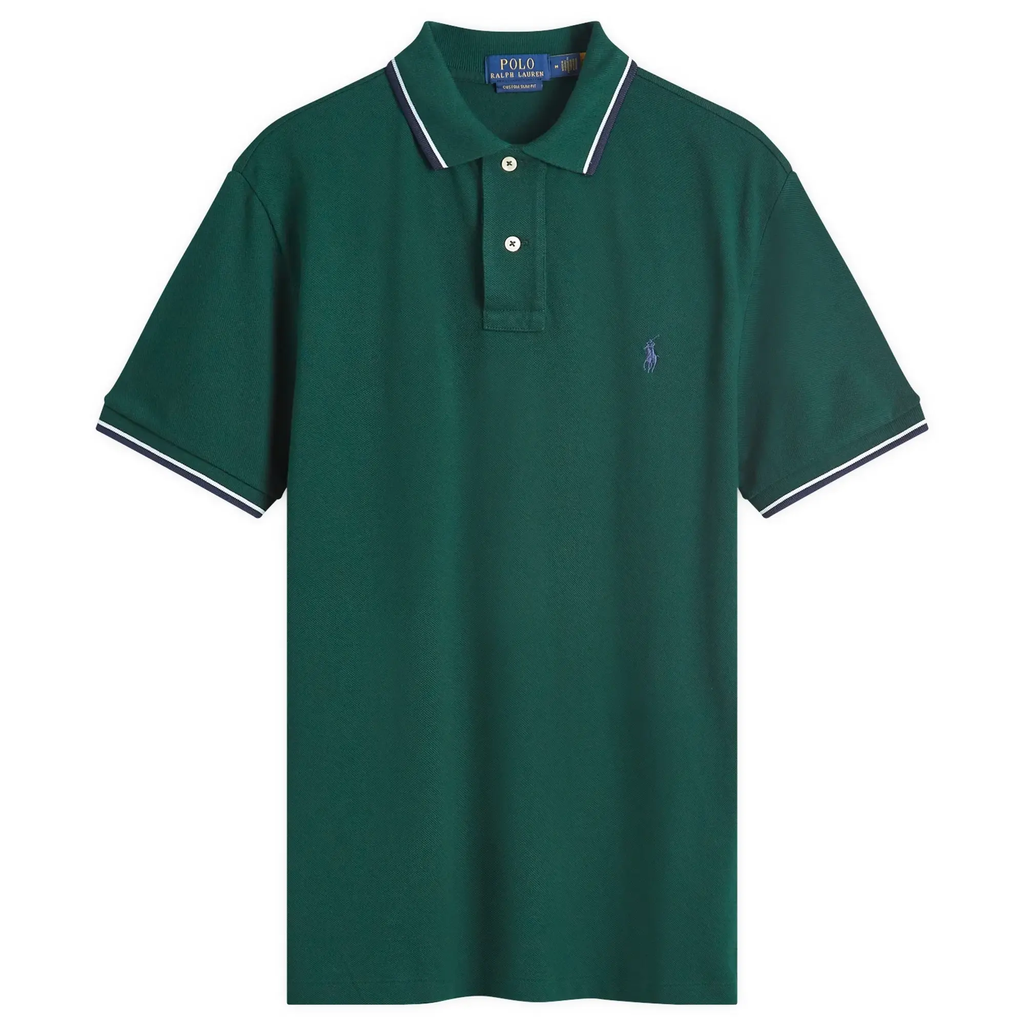 Polo Ralph Lauren Icon Logo Tipped Pique Polo Custom Fit In Dark Green