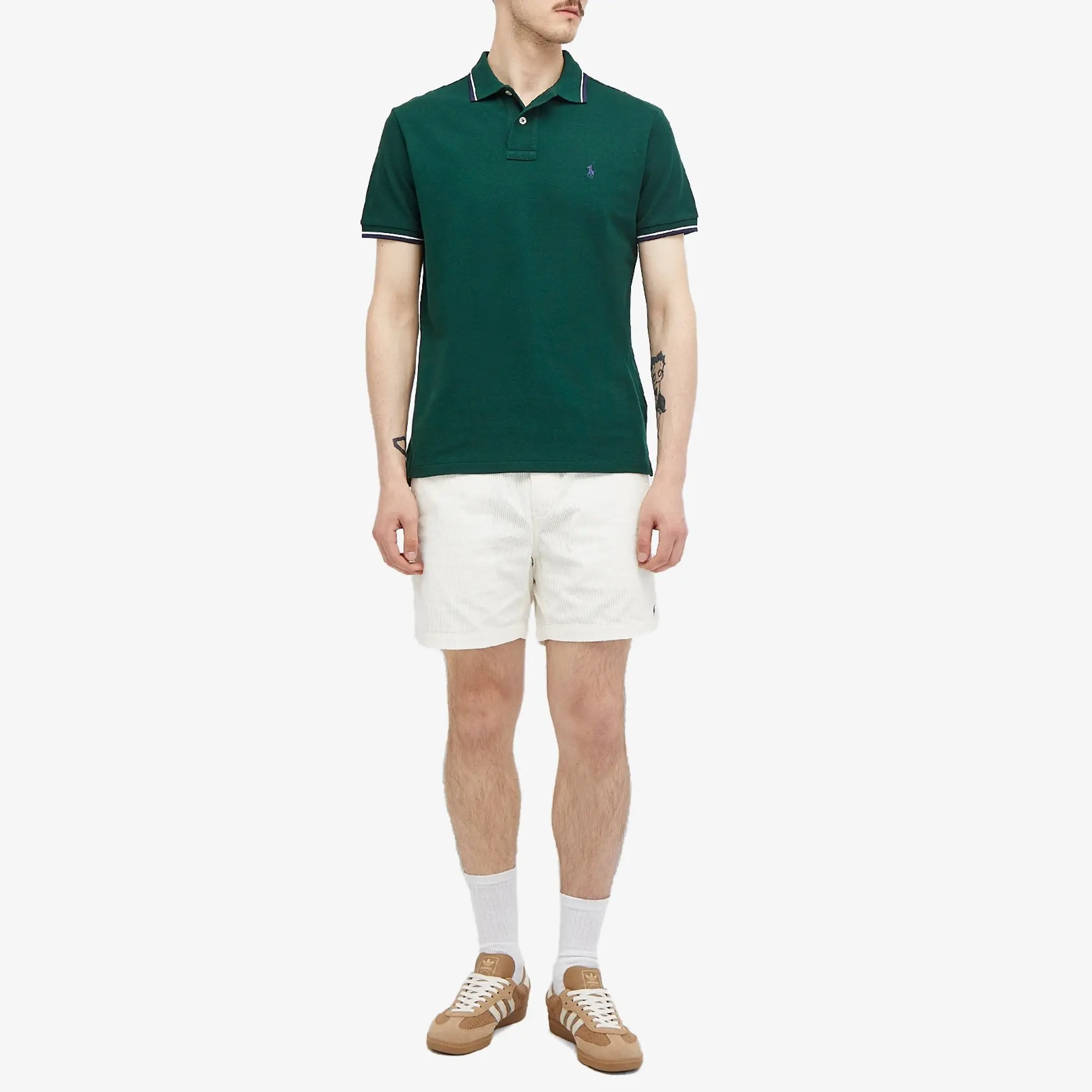 Polo Ralph Lauren Icon Logo Tipped Pique Polo Custom Fit In Dark Green