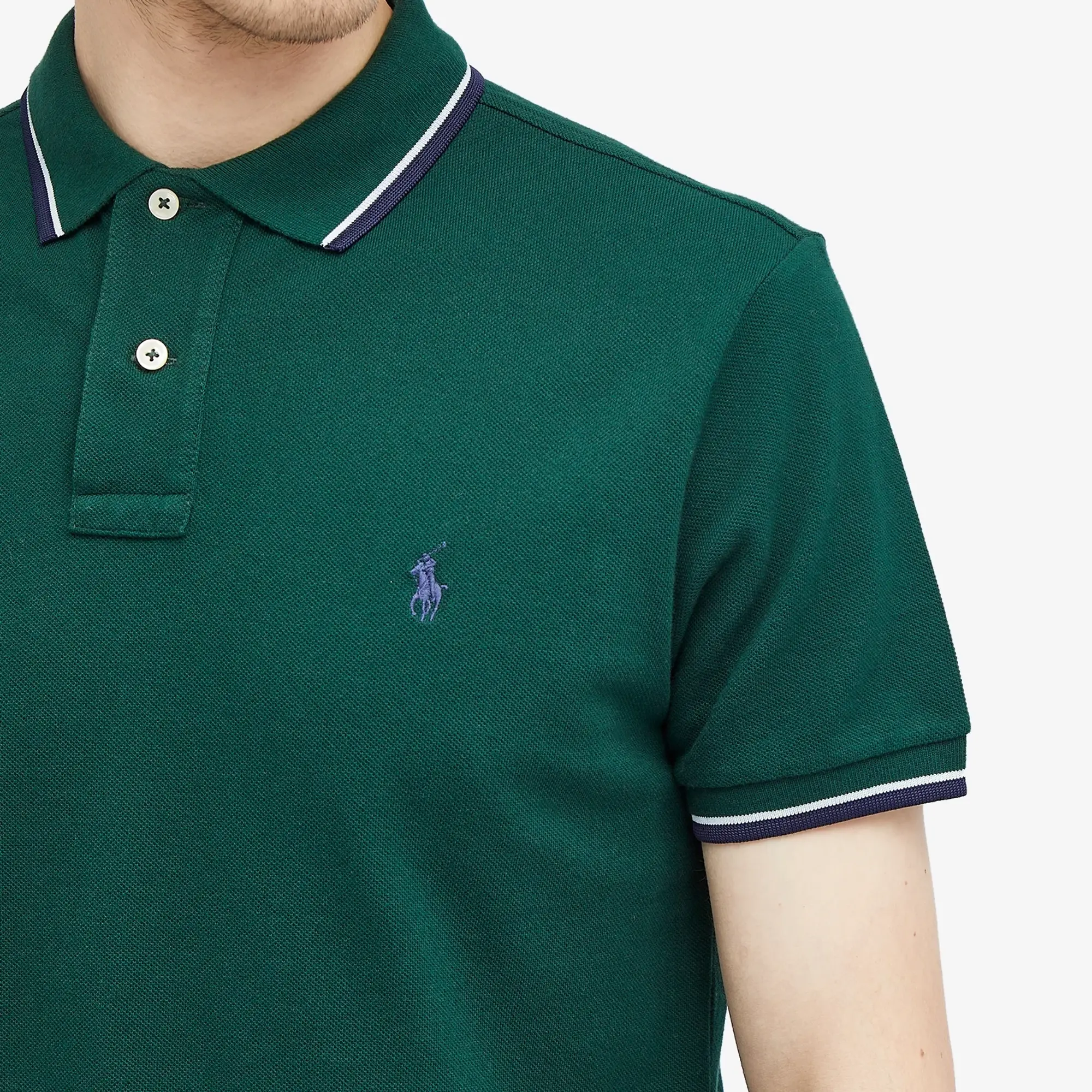 Polo Ralph Lauren Icon Logo Tipped Pique Polo Custom Fit In Dark Green