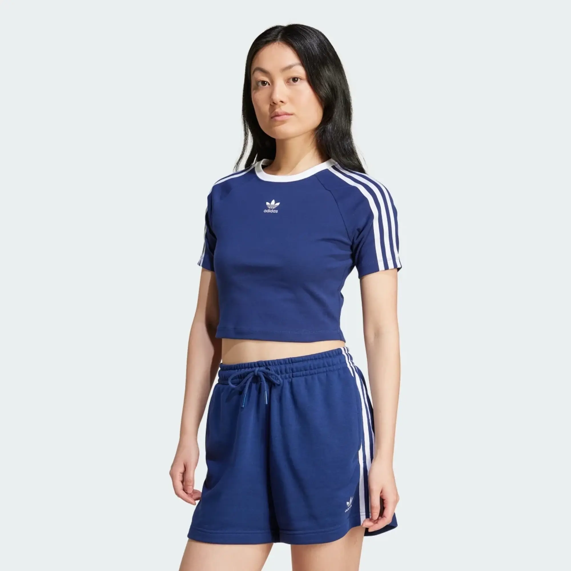 Adidas Women's 3 Stripe Baby T-Shirt Dark Blue