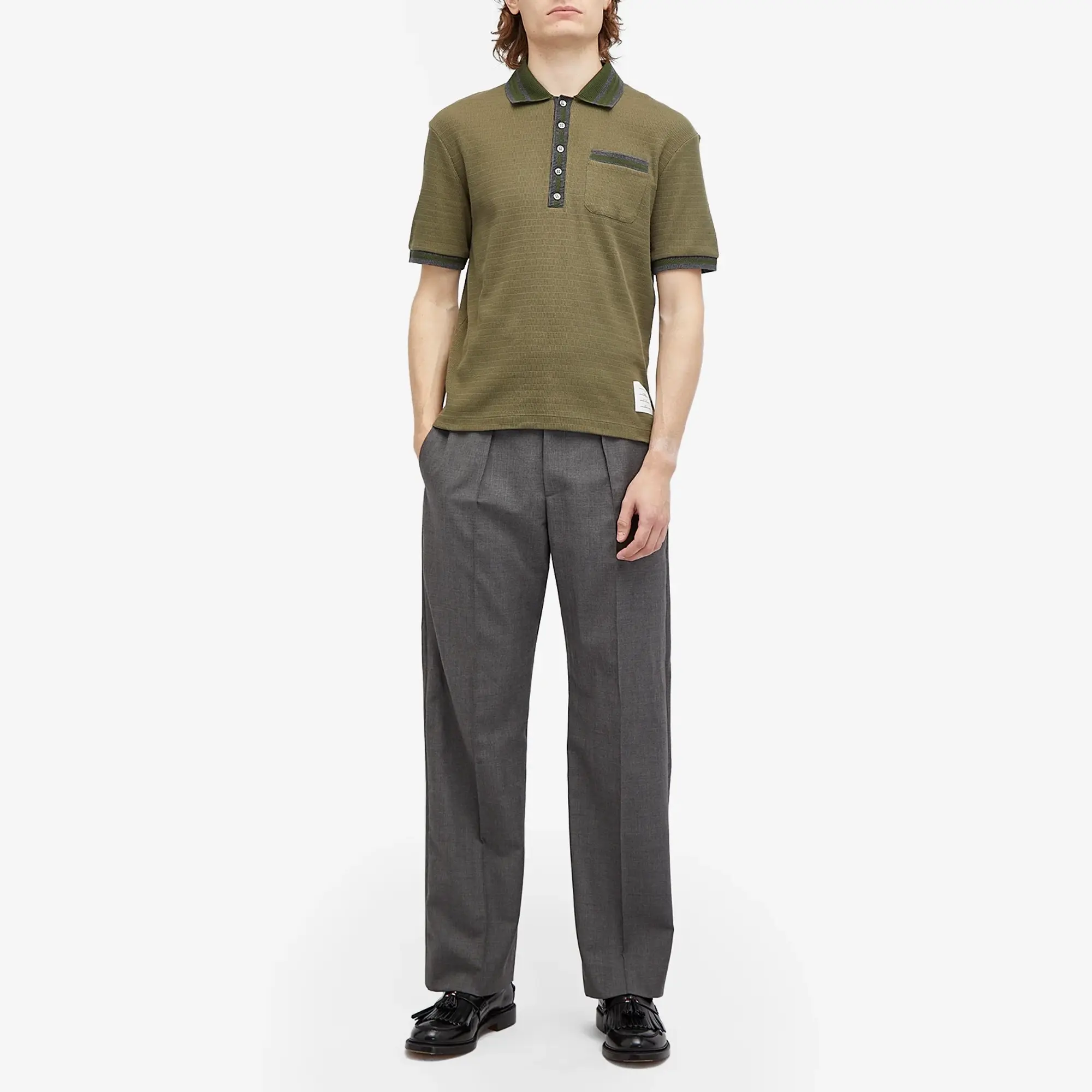 Thom Browne Men's Textured Tipped Polo Dark Green