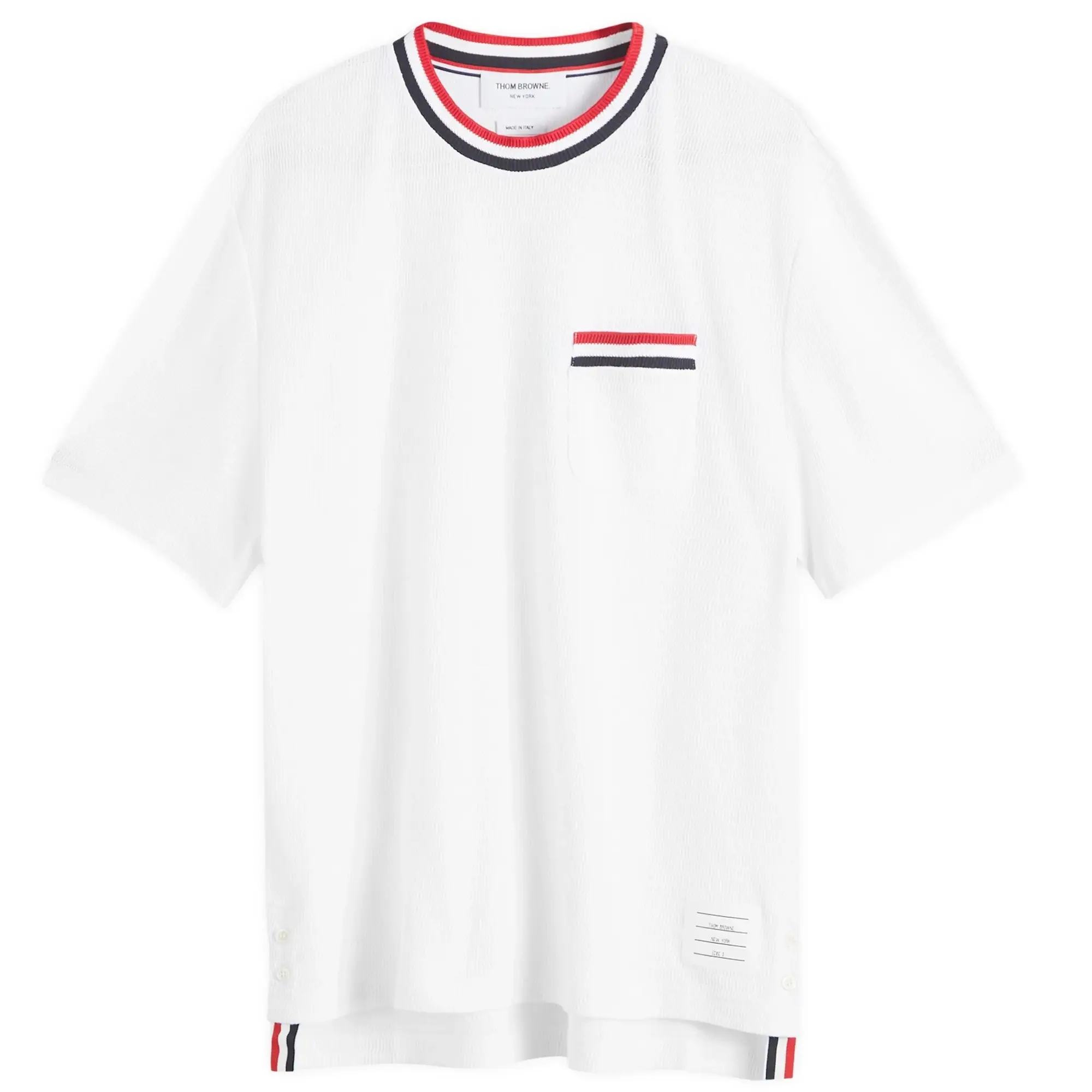 Thom Browne Men's Stripe Tipped Textured T-Shirt White