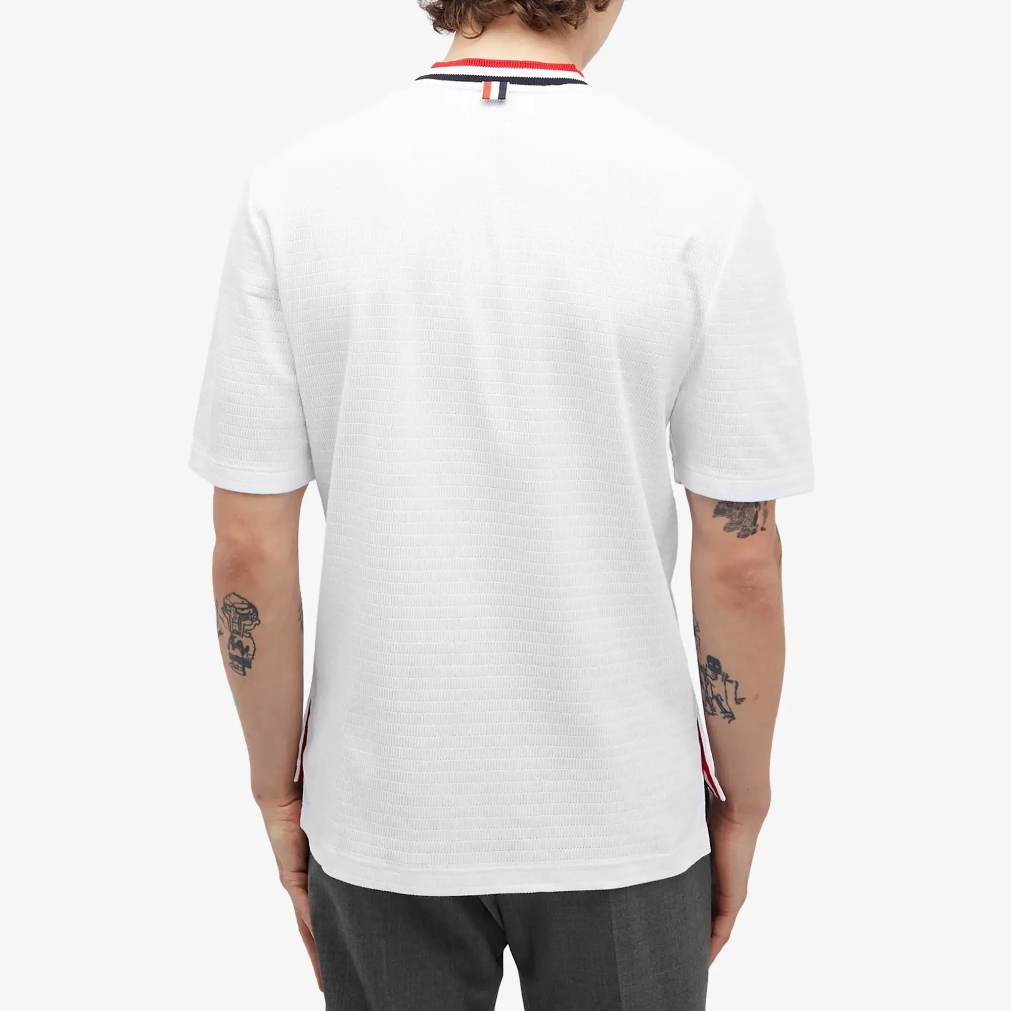 Thom Browne Men's Stripe Tipped Textured T-Shirt White