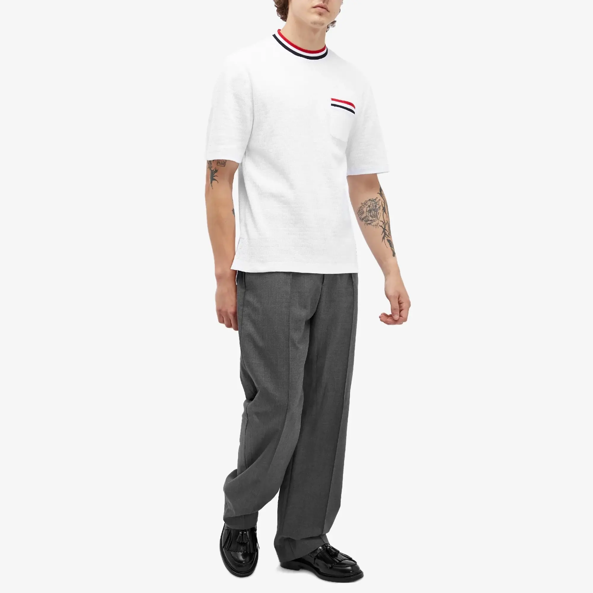Thom Browne Men's Stripe Tipped Textured T-Shirt White