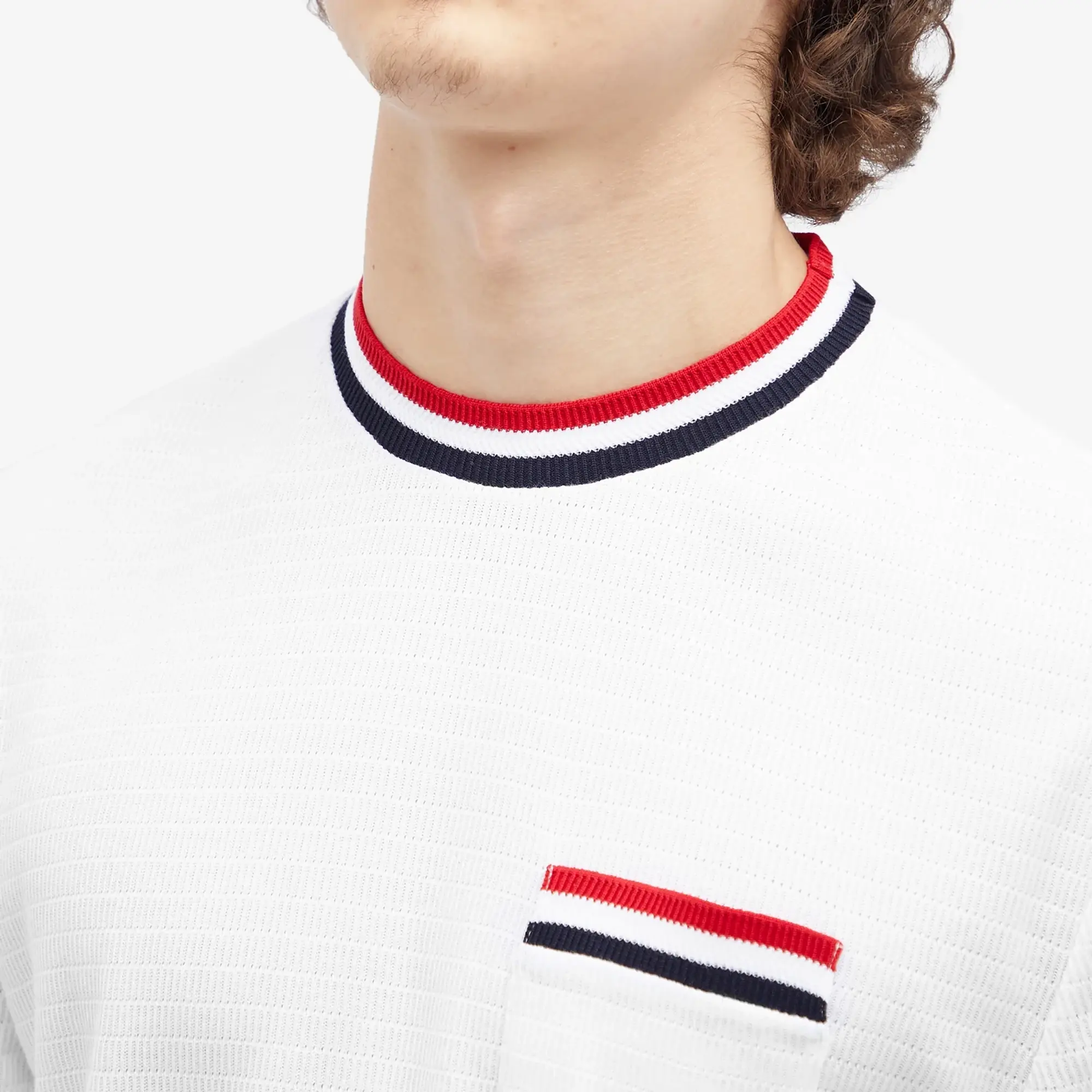 Thom Browne Men's Stripe Tipped Textured T-Shirt White