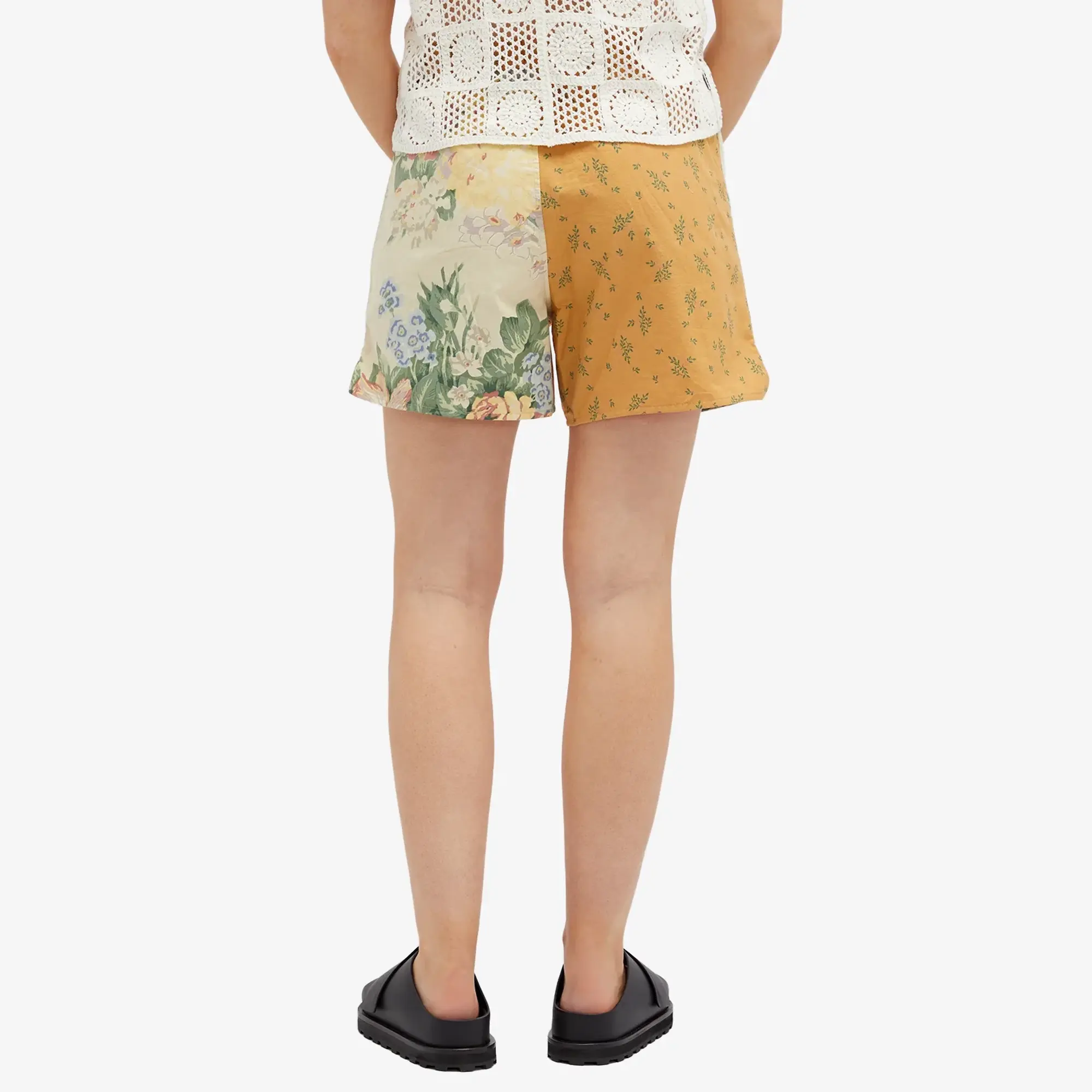 Marine Serre Women's Upcycled Floral Linen Shorts Gravel