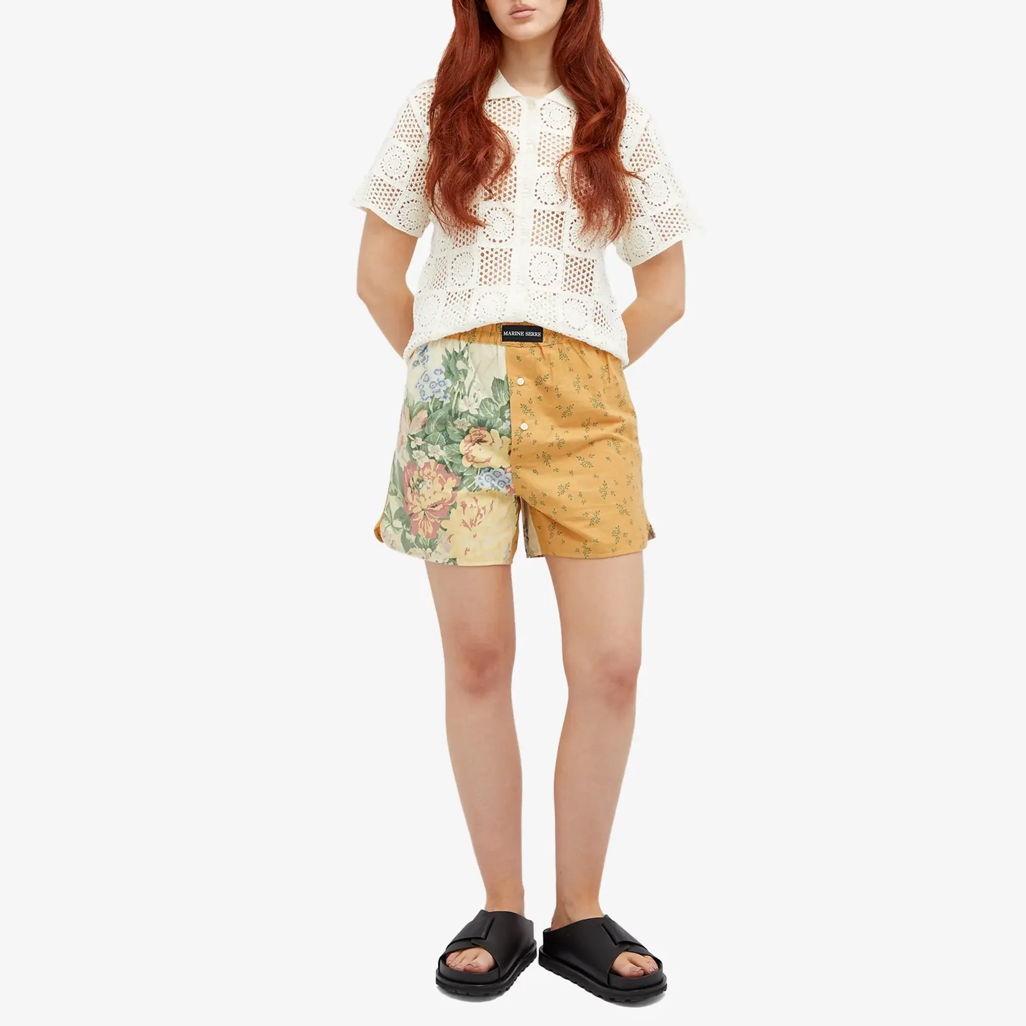 Marine Serre Women's Upcycled Floral Linen Shorts Gravel