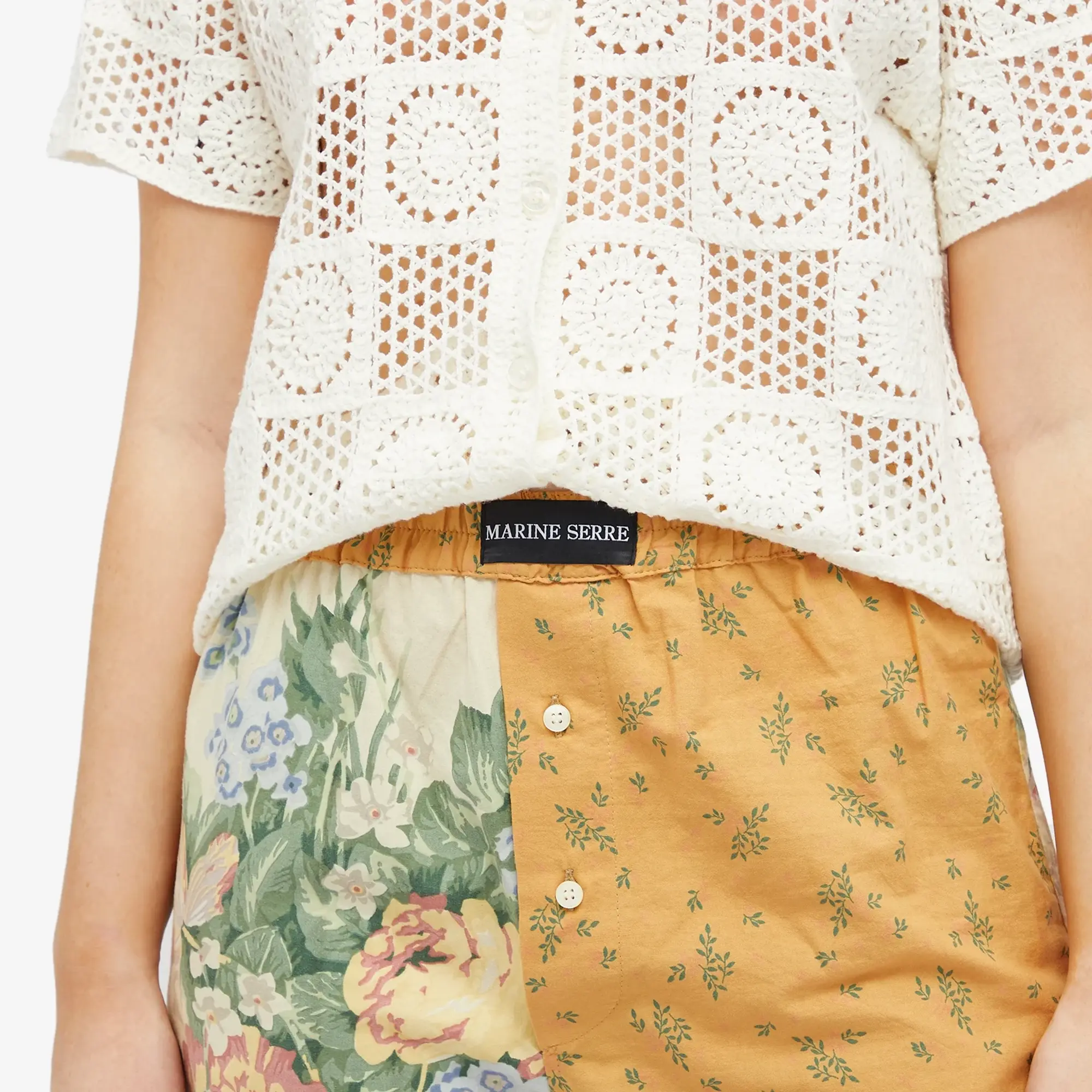 Marine Serre Women's Upcycled Floral Linen Shorts Gravel