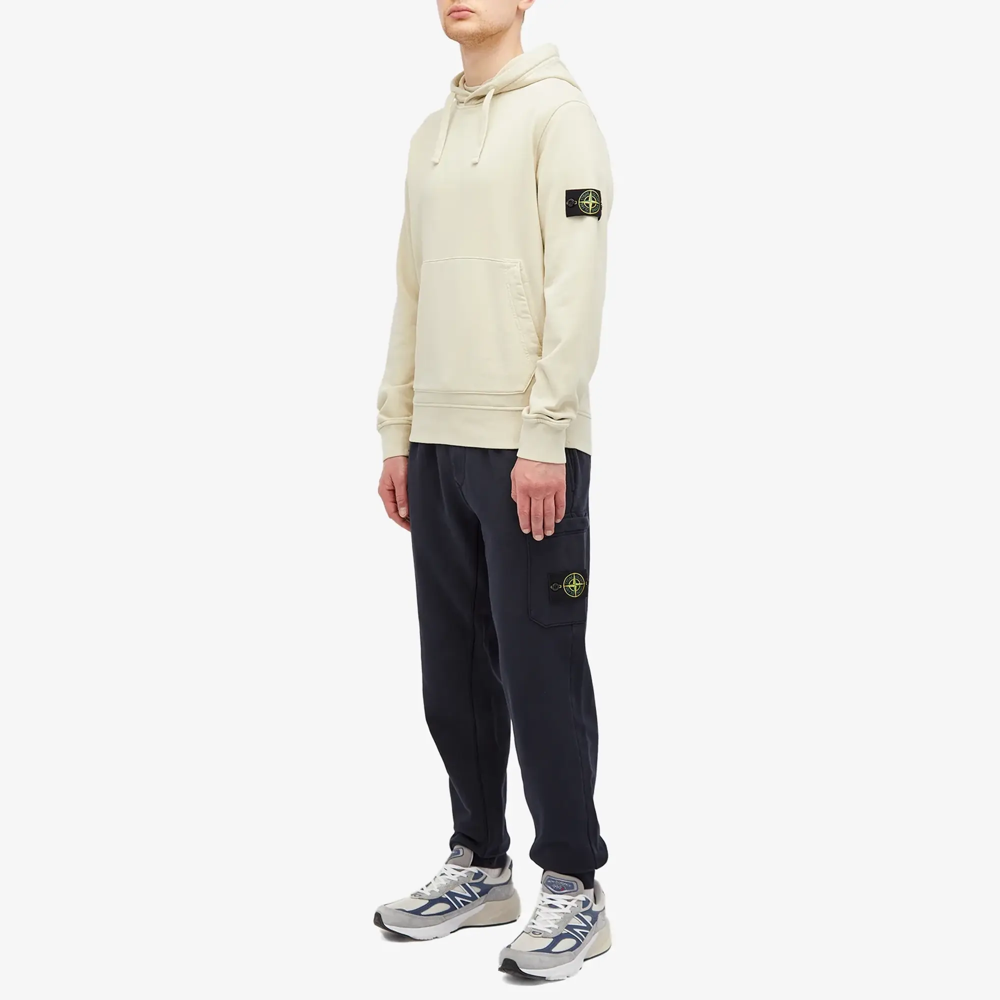 Stone Island Men's Cotton Fleece Garment Dyed Hoodie Plaster